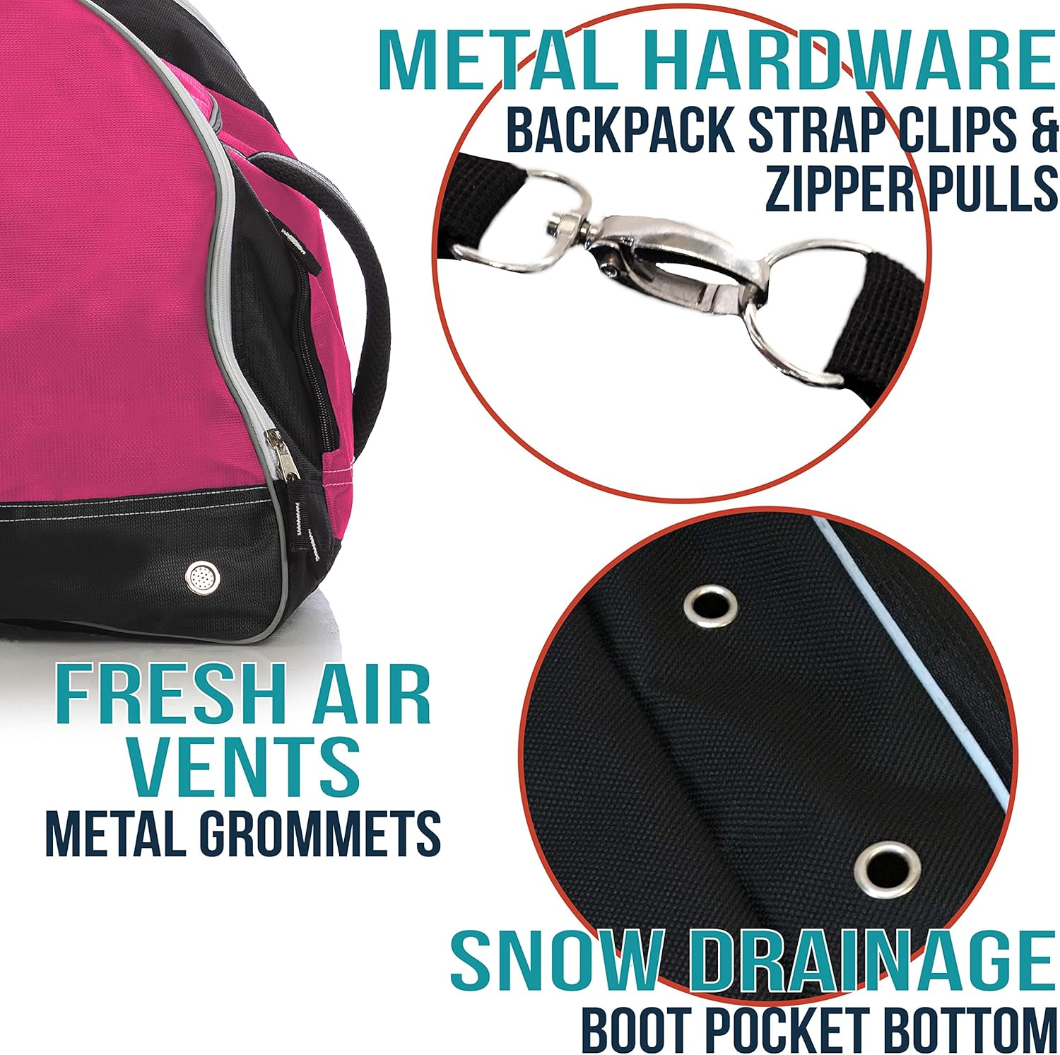 Athletico Ski Boot Bag - Skiing and Snowboarding Travel Luggage - Stores Gear Including Jacket, Helmet, Goggles, Gloves & Accessories - Venting and Grommets for Snow Drainage - Black With White Trim image number 7