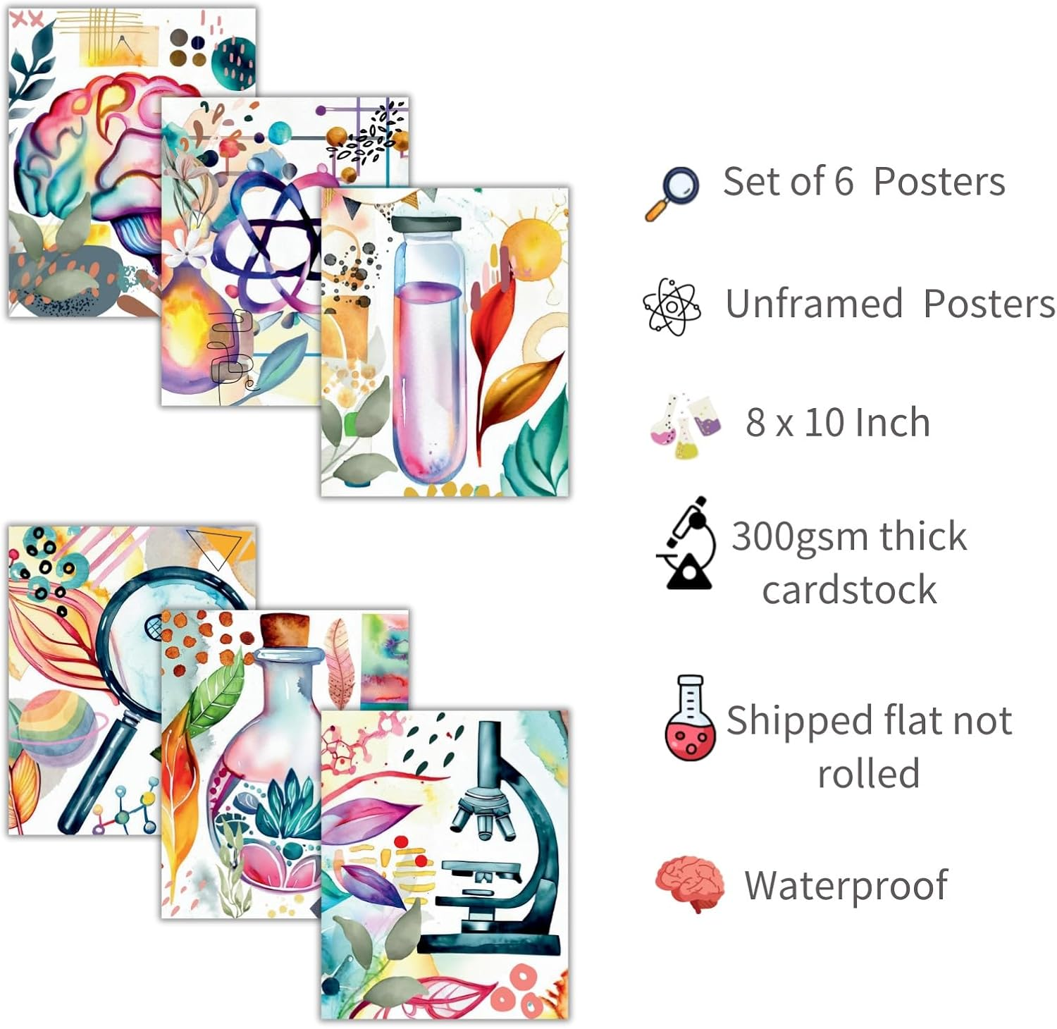 Science Wall Prints Boho Watercolor Posters for Classroom Must Have Decor,Set of Biology Chemistry Science Wall Art Posters for Pre School Elementary Middle School Daycare Bulletin Board Decor image number 4