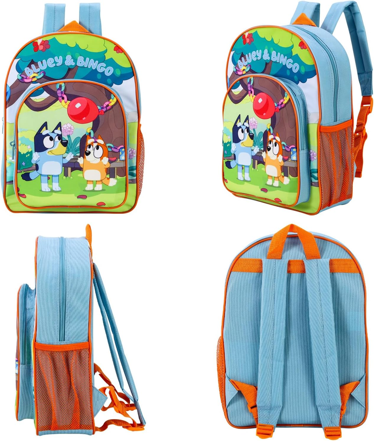 Bluey Bingo Kids Childrens Premium Backpack School Rucksack Travel Bag Boys Girls with Side Mesh Pocket and Front Zipped Pocket, Multicolour, 36.7Cm (Height), 26Cm (Width), 13Cm (Depth) image number 4