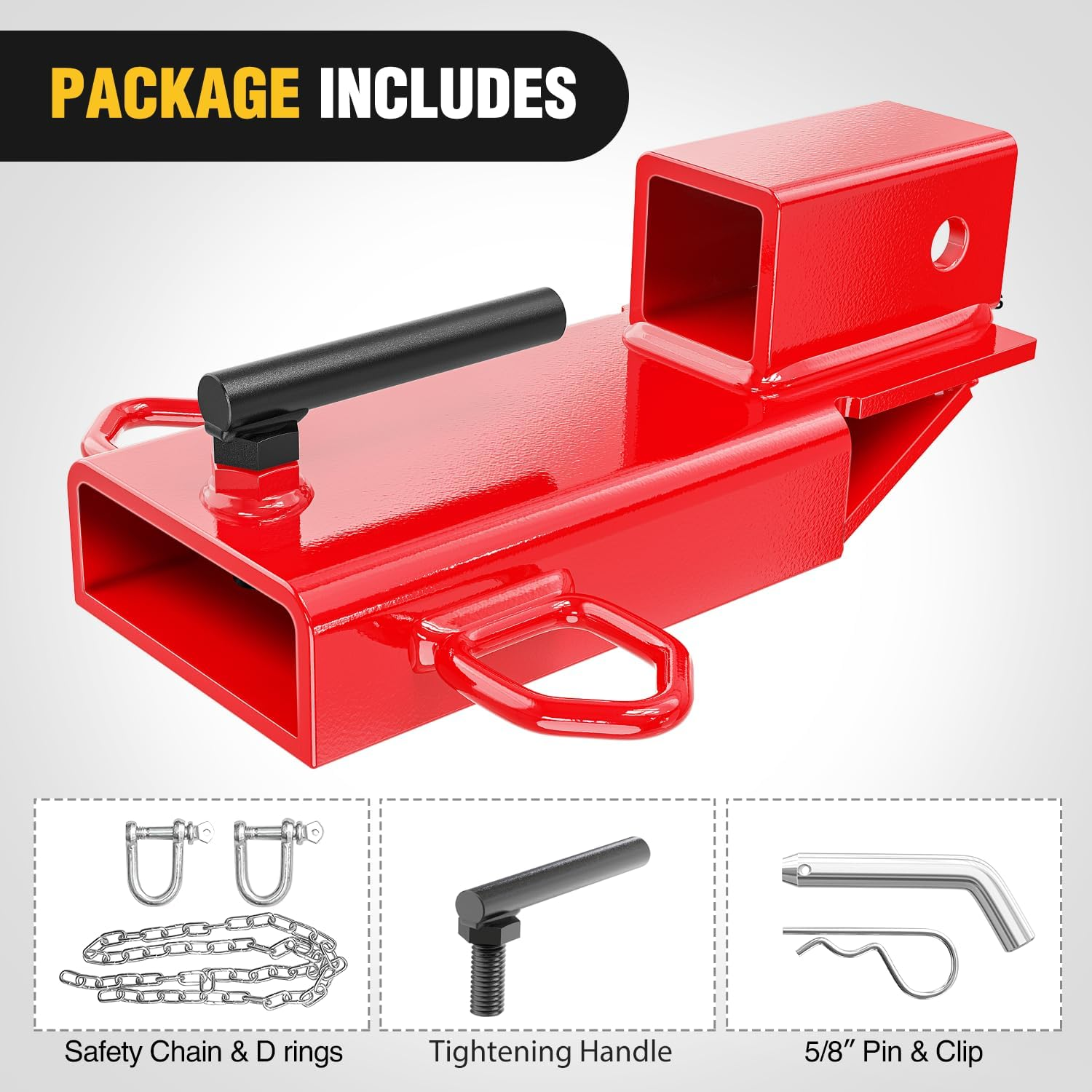 Nilight Forklift Trailer Hitch Attachment Fits 2 Inch Receiver Clamp on Pallet Fork Trailer Towing Adapter with Safety Chain & 5/8&rdquo; Hitch Pin Clip Red image number 3