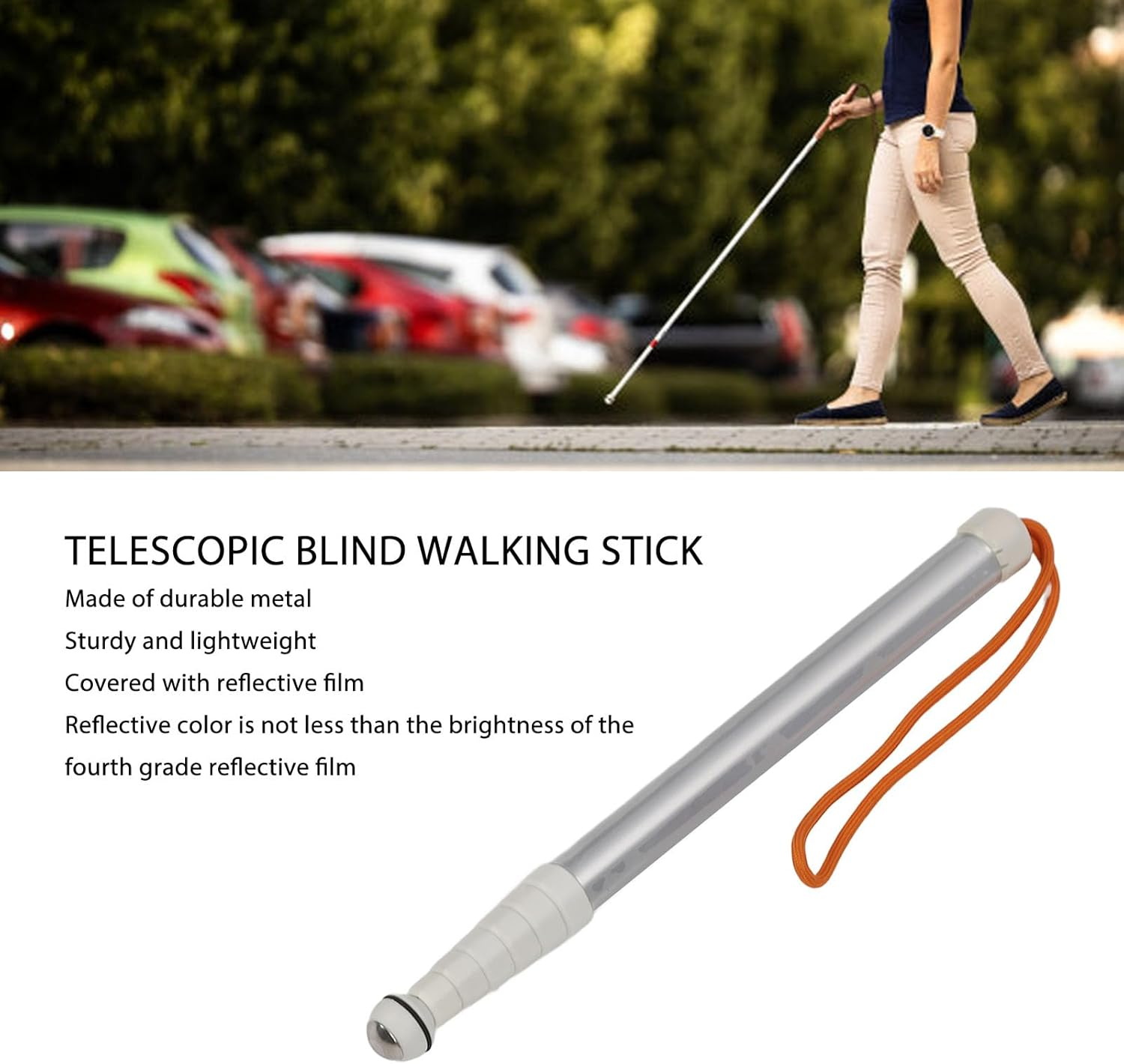 Blind Cane Stick, Telescopic Blind Cane, Blind Cane Mobility Stick, Reflective Red and White Cane for Visually Impaired Men and Women image number 5