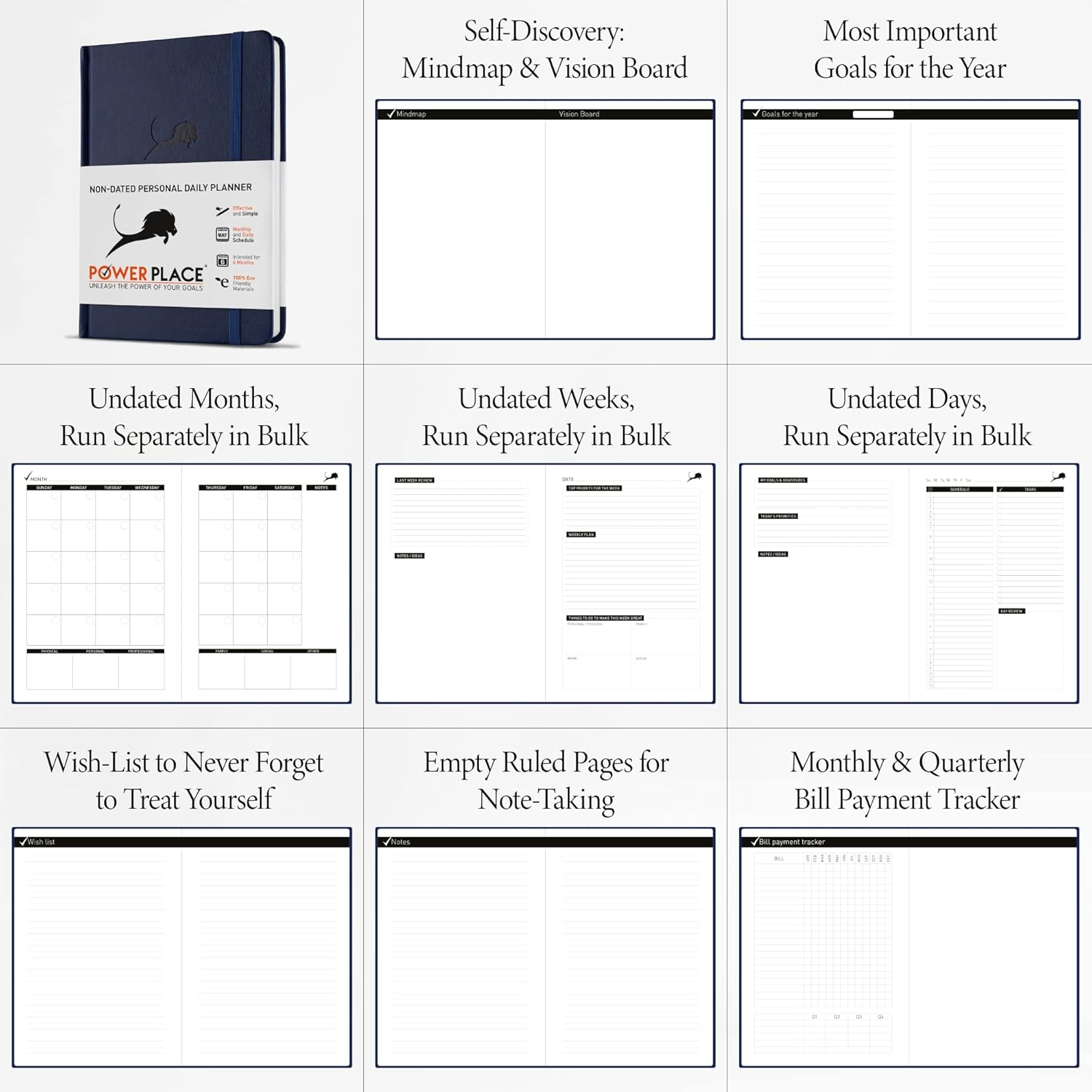 Daily Planner, Calendar and Gratitude Journal to Increase Productivity, Time Management & Happiness - Hardcover, Undated 24-Hour Schedule a Day Life Planner - 6 Months - Guaranteed - Black image number 4