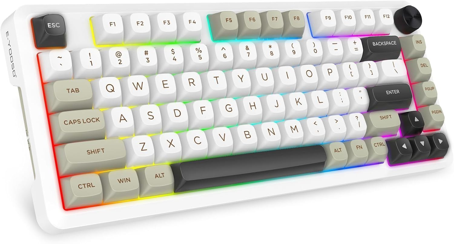 E-YOOSO Z82 Wireless Mechanical Keyboard, 3-Modes 81 Keys Compact, 75% Gasket Hot Swappable RGB Gaming Keyboard with Dedicated Knob Control and Sound Absorbing Pads, PBT Keycaps image number 2