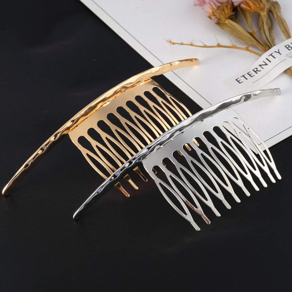 2Pcs French Twist 10 Teeths Comb Alloy Metal Bridal Wedding Hair Side Comb Headpiece Hair Jewellery Fashion Accessory for Women Girls, Gold and Silver image number 2