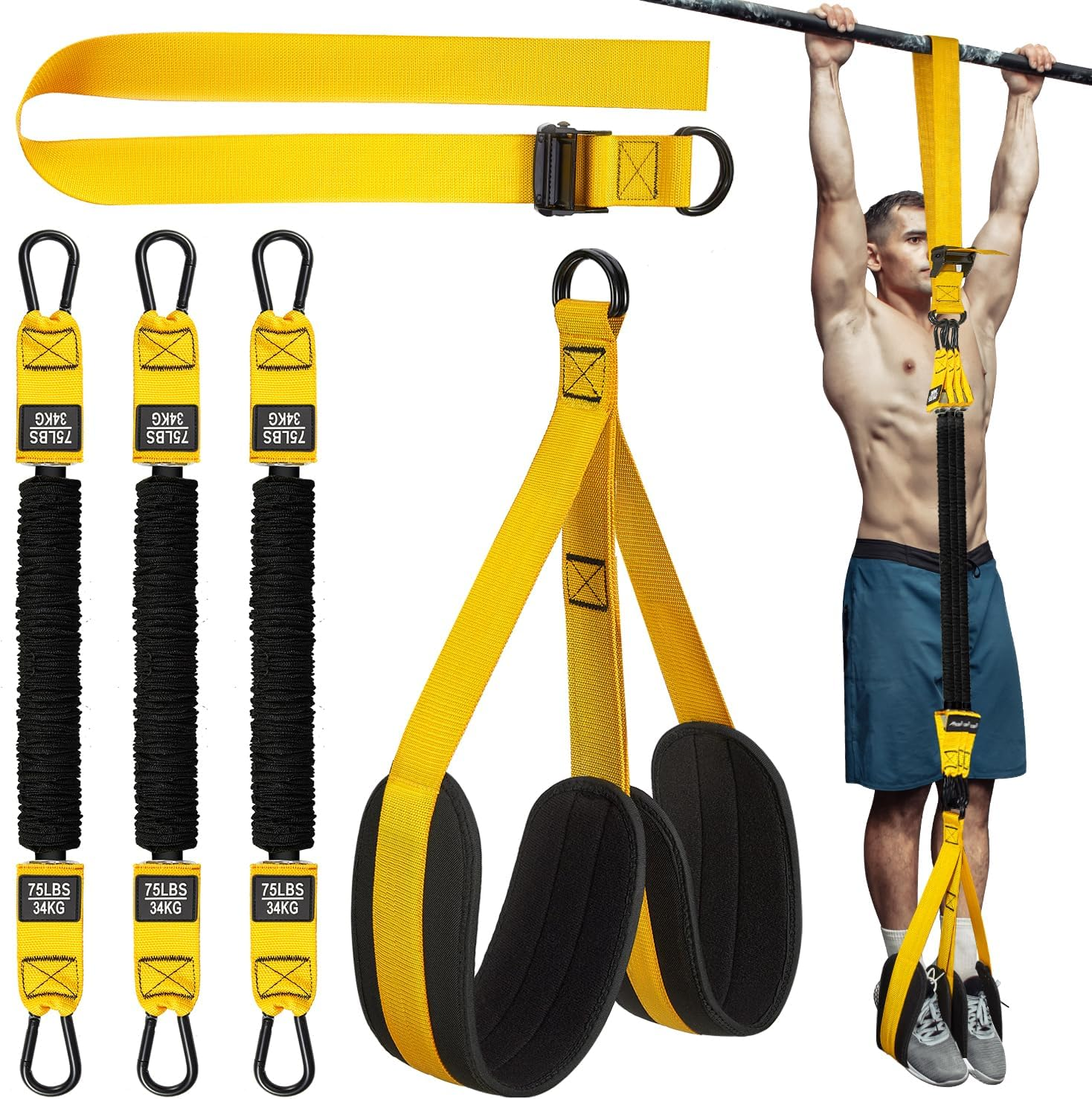 Pull up Assistance Bands, Heavy Duty Resistance Band for Pull up Bar, Adjustable Weight/Size with Fabric Feet/Knee Rest, Bands for Pull up Assist for Strength Training, Patented Pull up Assist Band