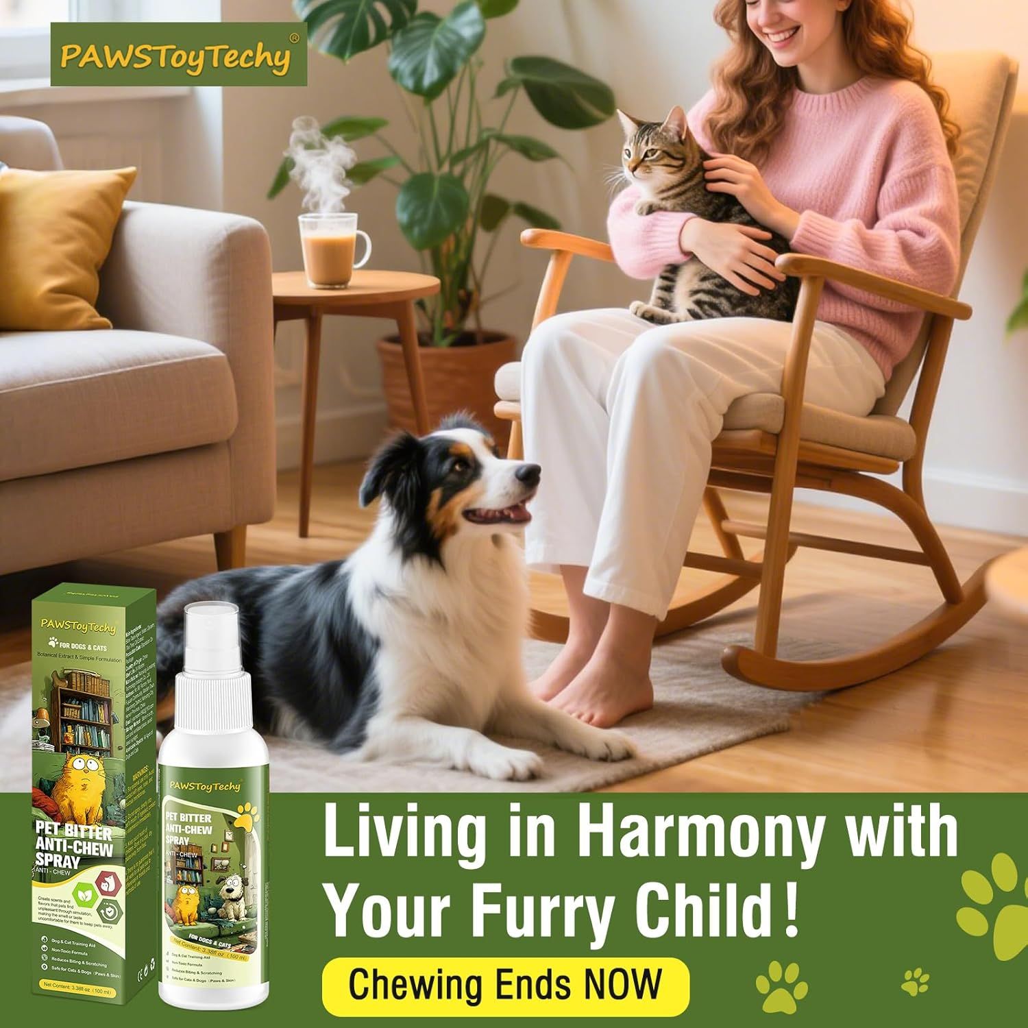 Anti-Chew Bitter Dog Spray, Stop Chewing and Licking, No Chew Spray for Dogs & Cats, Protect Furniture Shoes Belongings, Natural Pet Safe Formula, No Stain 3.38 Fl Oz (100 Ml) image number 2