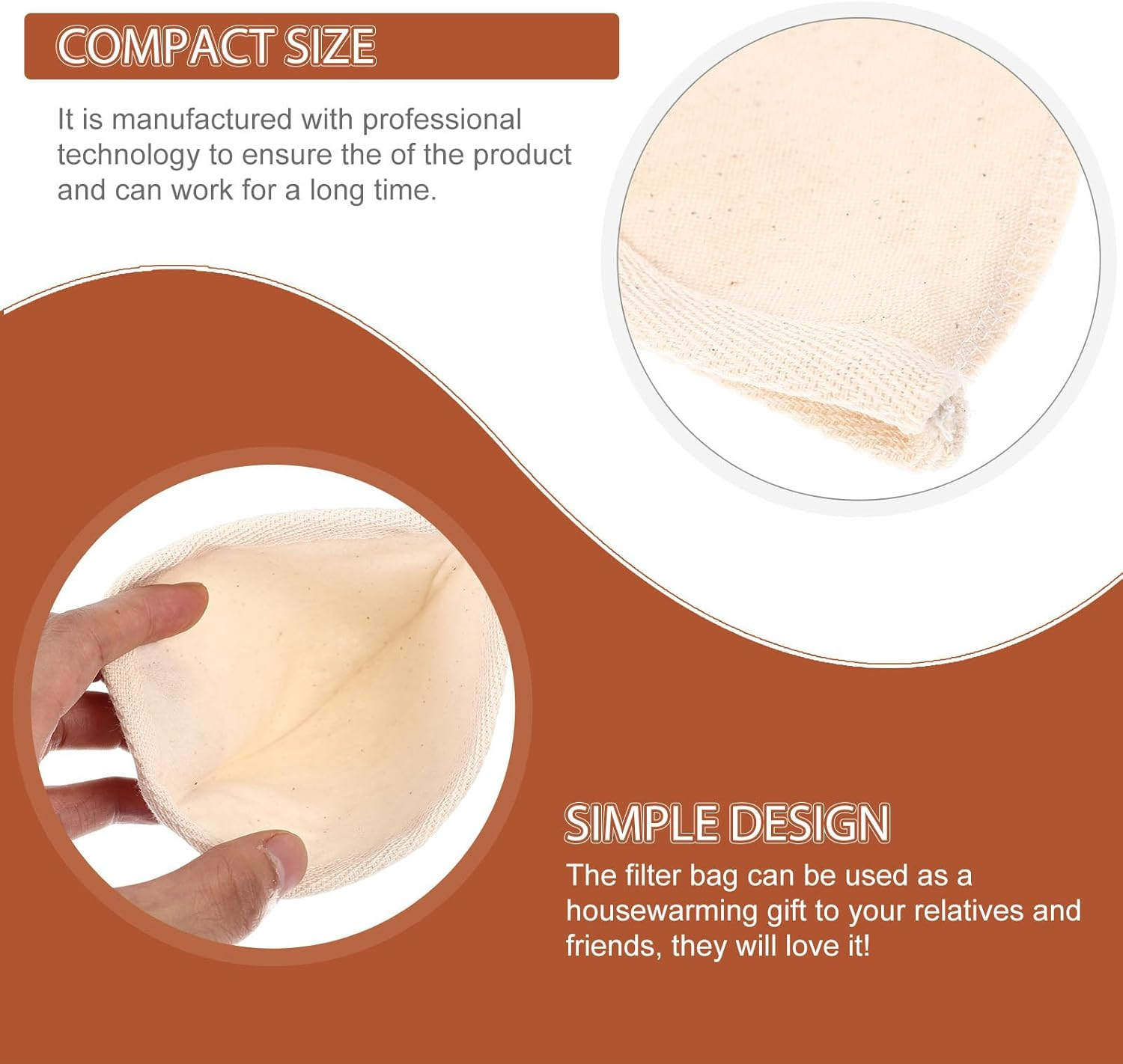 LIFKICH Reusable Coffee Filter Bag with Wooden Handle 2Pcs Large Size Milk Tea Brewing Tool Sturdy Mesh Tea Strainer Suitable for Home and Travel image number 5