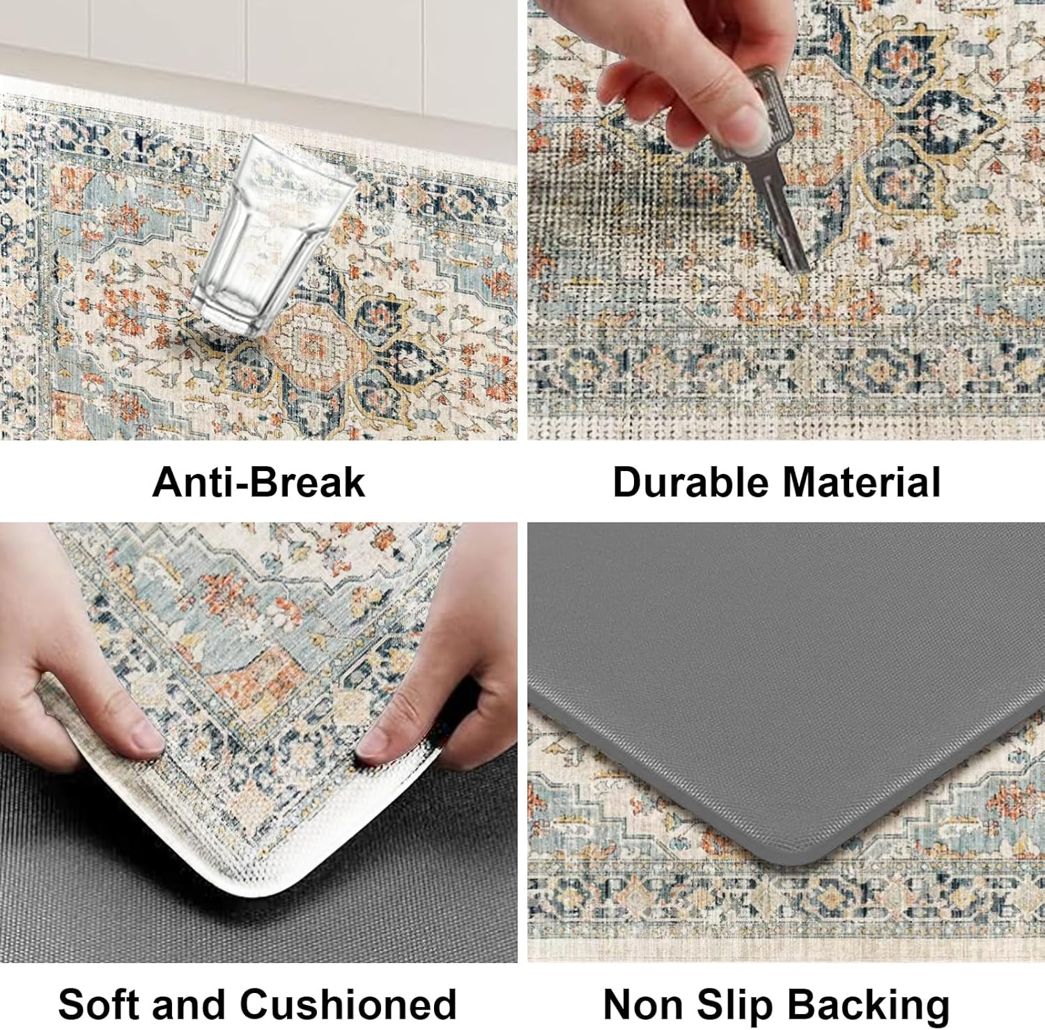 STEUGO 2 Pieces Boho Kitchen Rugs and Mats,Non-Slip Washable Carpets for Kitchen,Waterproof Kitchen Floor Rugs Set,Comfort Rug Sets of 2 for Kitchen/Bathroom,17"X29"+17"X59"(Colorful) image number 6