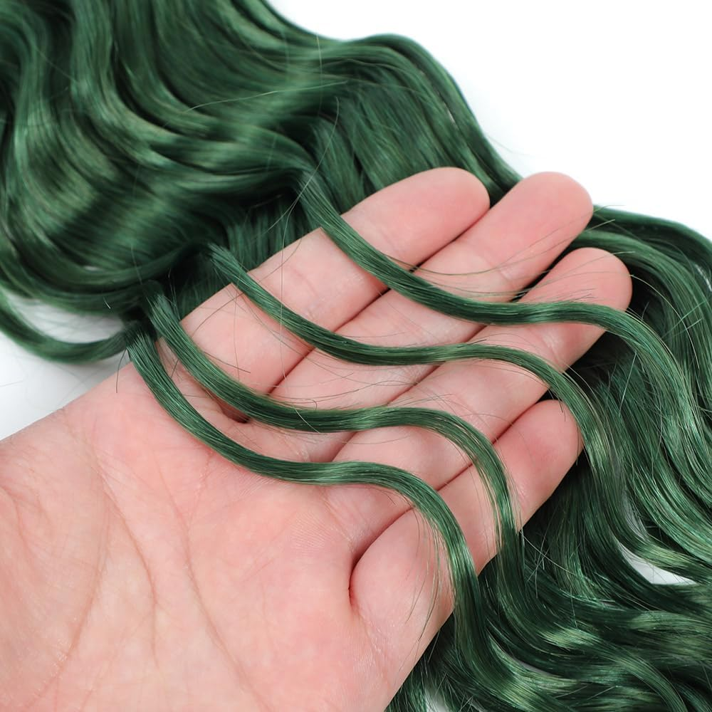 Ocean Wave Crochet Hair 18 Inch 3 Packs Deep Wave Braiding Hair Curl Crochet Synthetic Braids Hair Extension for Women (Green #, 18 Inch 3 Packs) image number 1