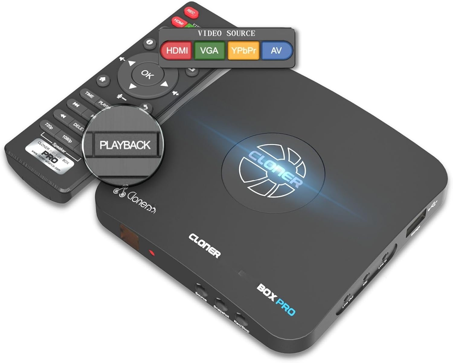 Cloneralliance Box Pro, 1080P@60Fps Video Recorder, DVR with HDMI Capture, Playback on TV. Rca/Ypbpr/Vga to Digital Converter. No PC Required. Supports PVR/OTA. image number 1