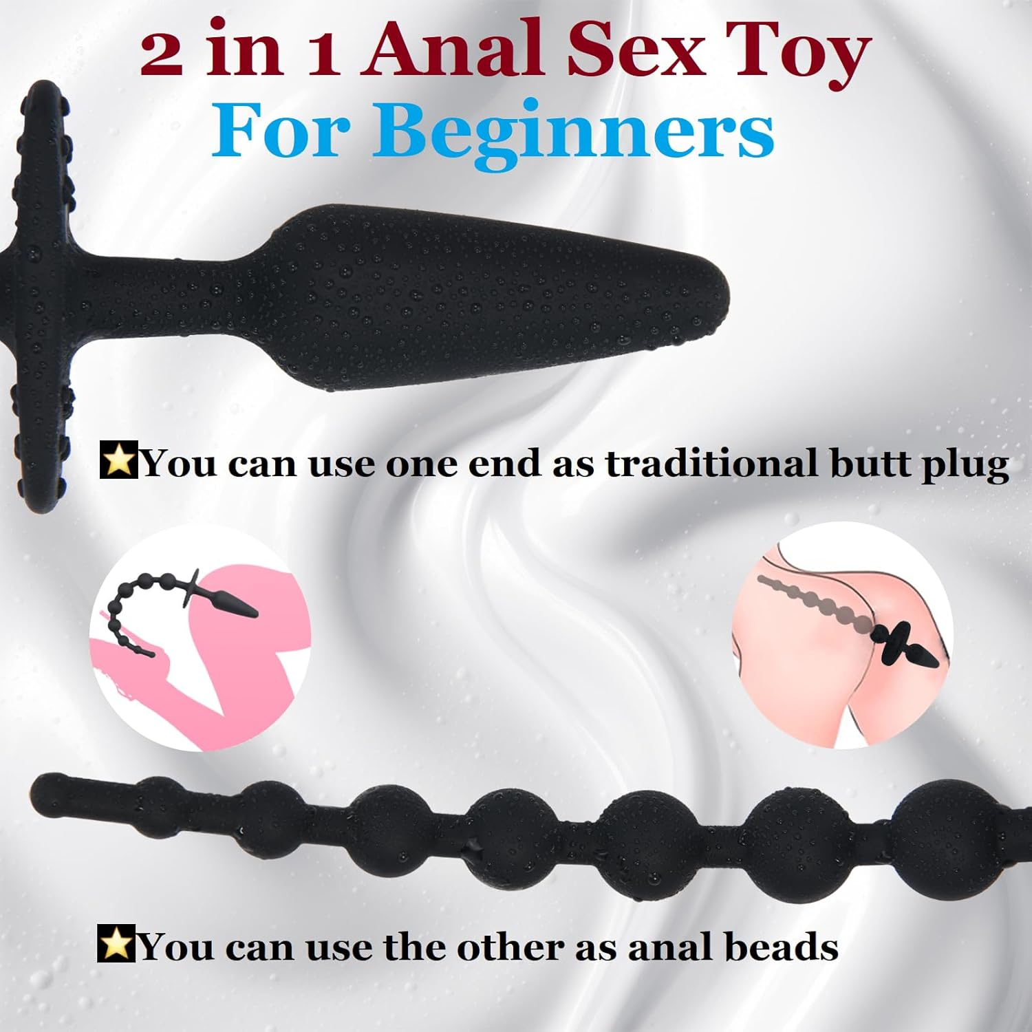 Beginner Anal Beads Butt Plug with 7 Anal Balls, Progressive Design Anal Chain Sex Toys for Men Women, Flexible Silicone Stimulator for Vaginal Anus Dilator Prostate Massage (Beginner Version) image number 1