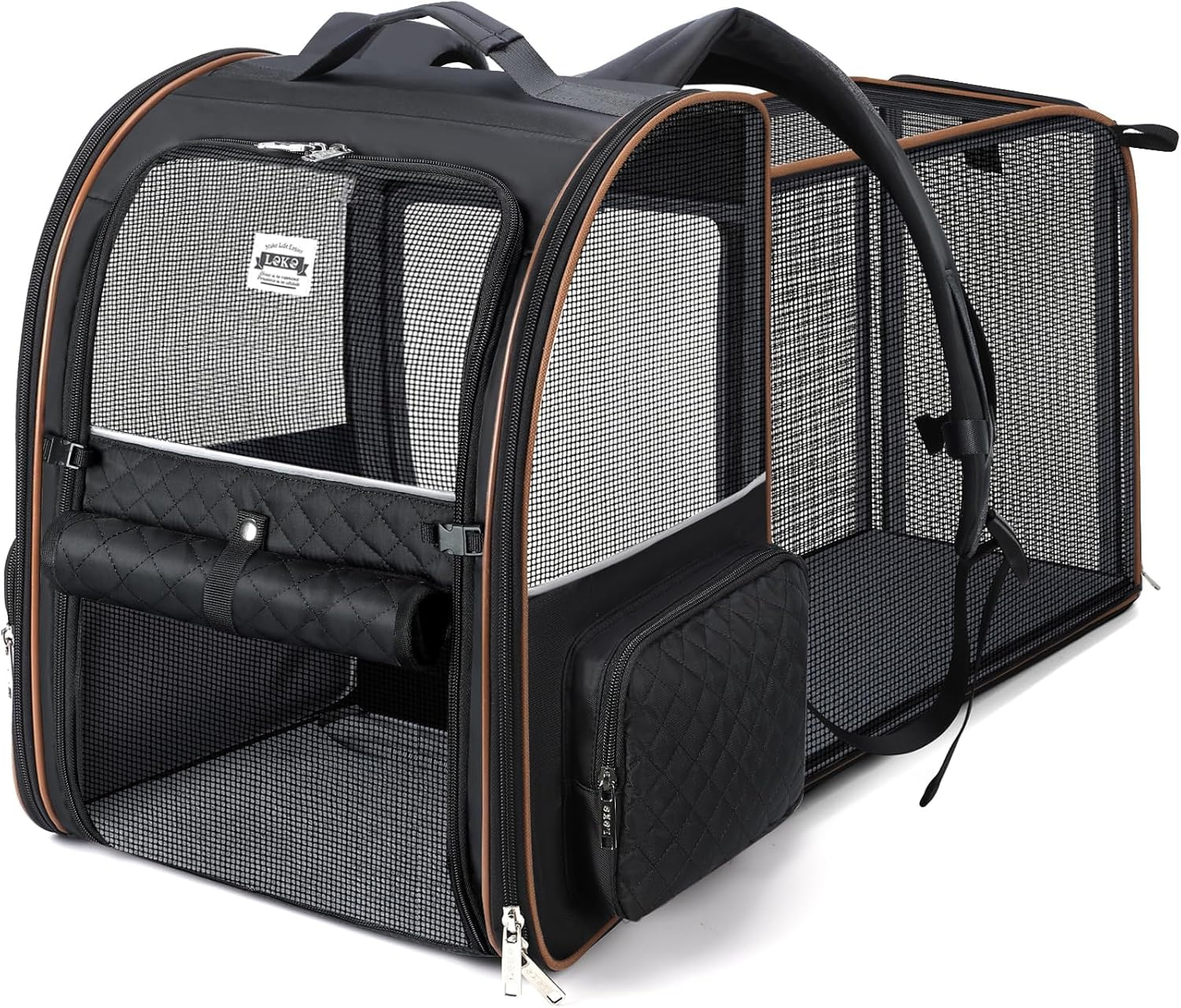 Lekebobor Large Cat Backpack Carrier Expandable Pet Carrier Backpack for Small Dogs Medium Cats Fit up to 18 Lbs, Dog Backpack Carrier, Foldable Puppy Backpack Carrier for Travel, Hiking,Grey