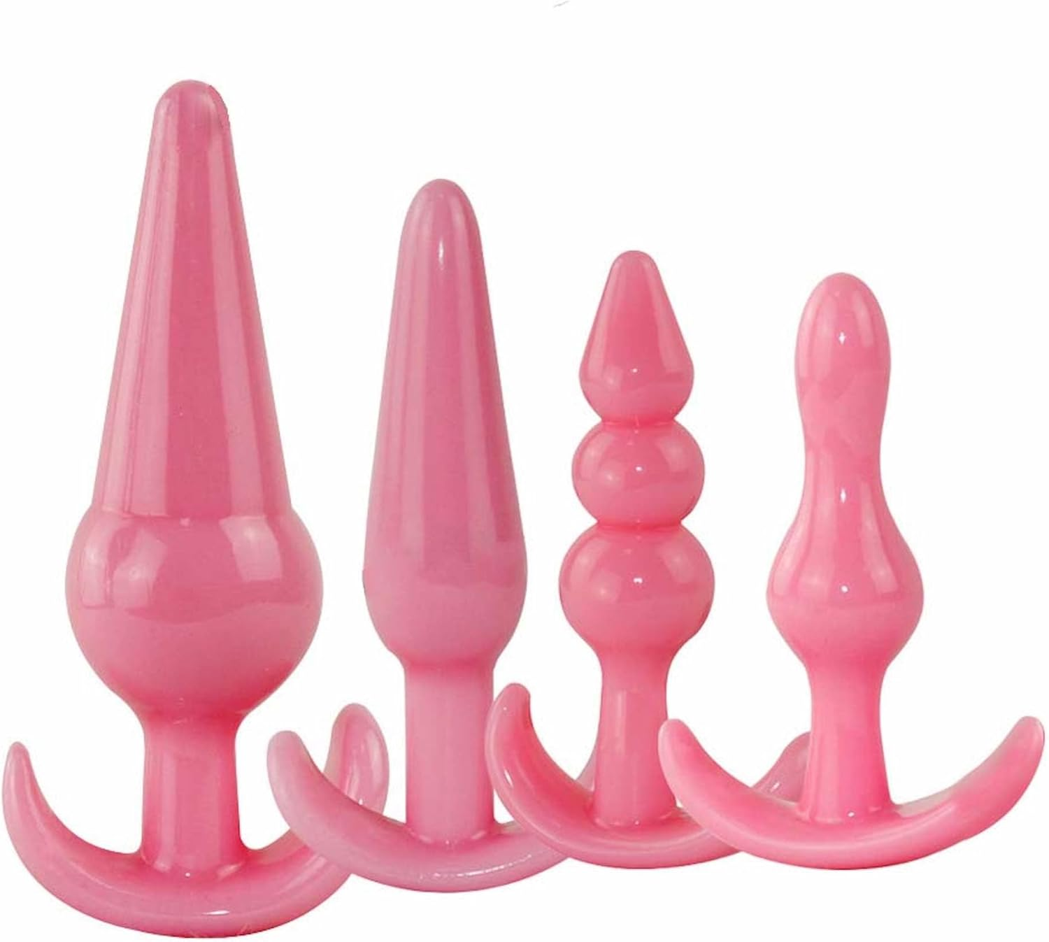 4 Anal Butt Plug Training Kit Set Beads Dildo Prostate Massager Trainer Sex Toy (Black)