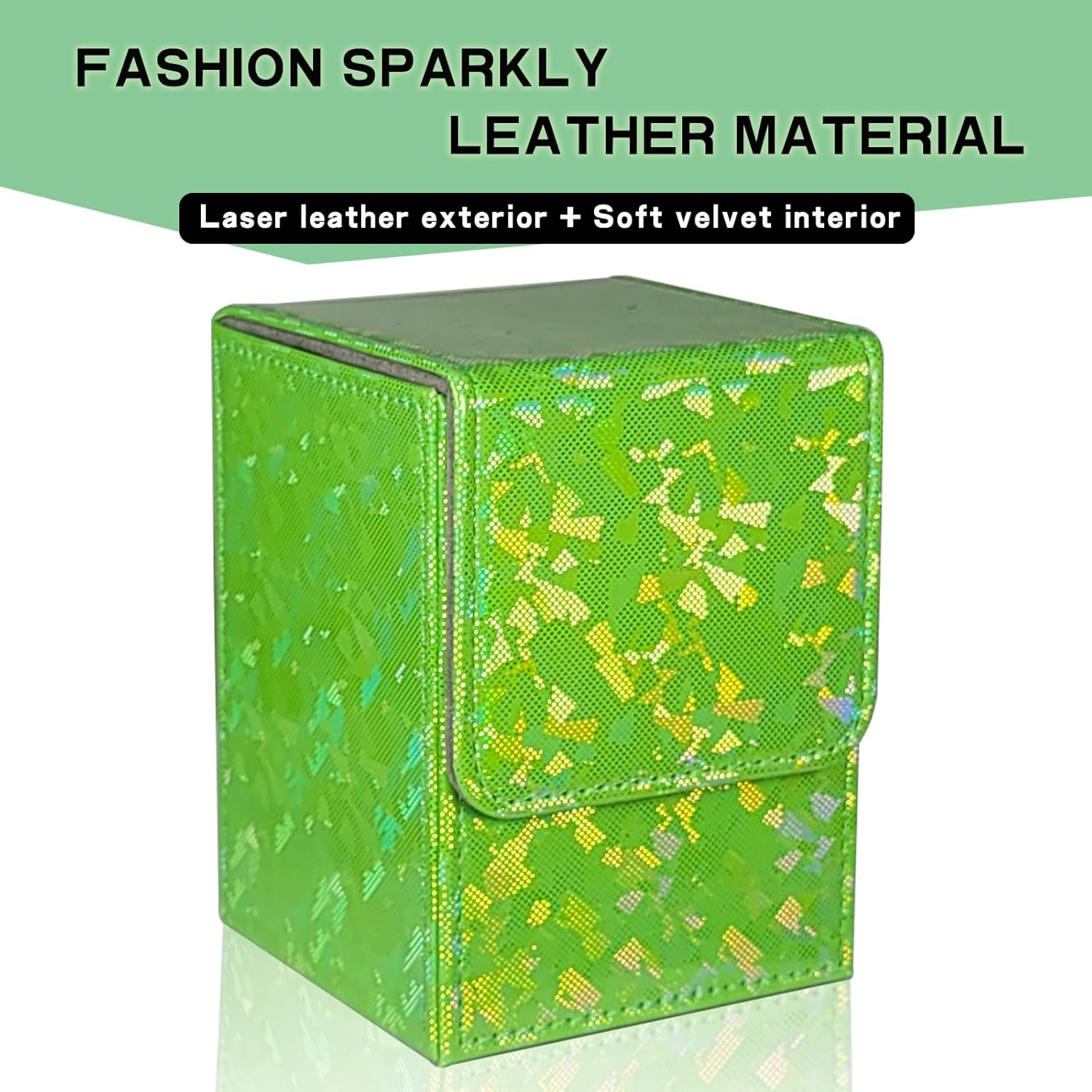 Dmoicols Sparkly Card Deck Box Holds 100+ Single Sleeved Cards,Leather Card Storage Case,Mtg Commander Deck Box with 2 Dividers Fit TCG CCG Magic Cards Vertical (Sparkly Cyan Piece) image number 5