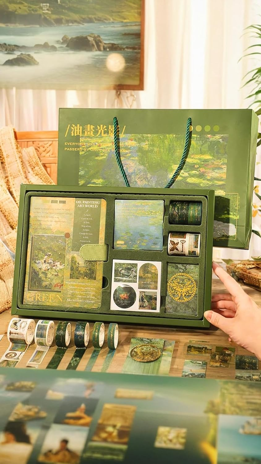 Honwor Vintage Monet Garden Aesthetic Scrapbook Kit - Art Stickers, B6 Notebook, & Supplies for Bullet Journals & DIY Craft Decor Gifts image number 1