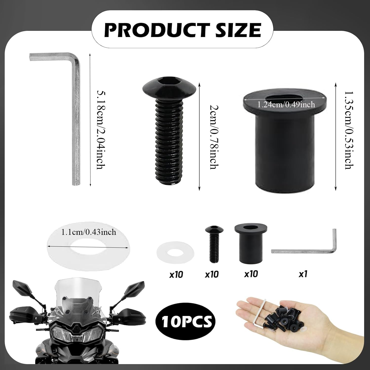 Xinghonyac 10 Pcs Motorcycle Windshield Bolts Screws Kit, Windshield Body Mounting Bolts Nuts for Motorcycle, Aluminum Motorbike Windscreen Screw Bolts Nuts Fastener Kit with Wrench (Black) - Red image number 4