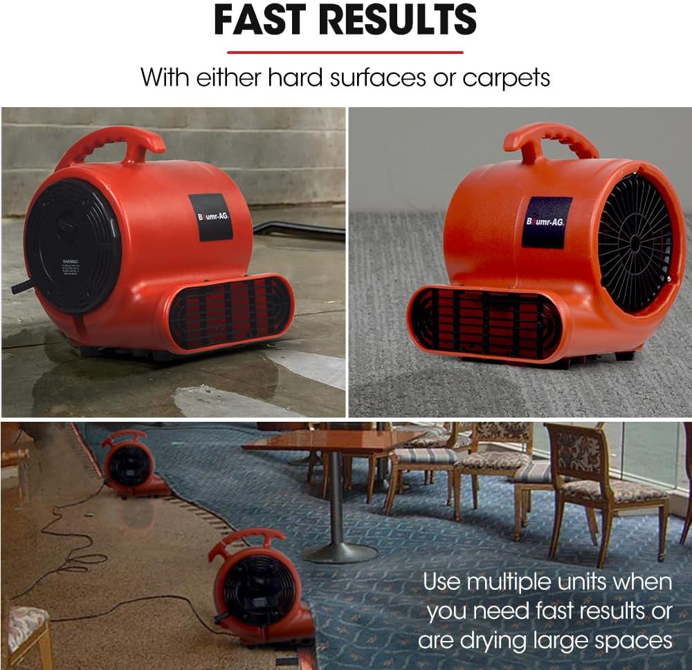 Baumr-Ag Carpet Floor Dryer Air Mover Blower Fan, 3-Speed, 800CFM, Commercial/Home image number 3