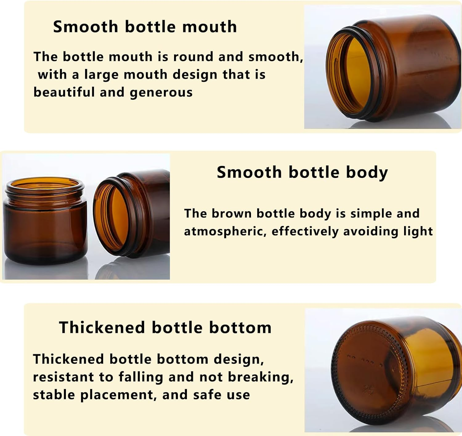 BEGIKET 4 Pack 2 Oz Amber Glass Jars with Lids，60Ml Empty round Glass Jar with Inner Liners and Black Lids,Cosmetic Containers for Storing Cream,Ointments,Lotion (Amber - Black Lid) - Clear - Black Lid image number 6