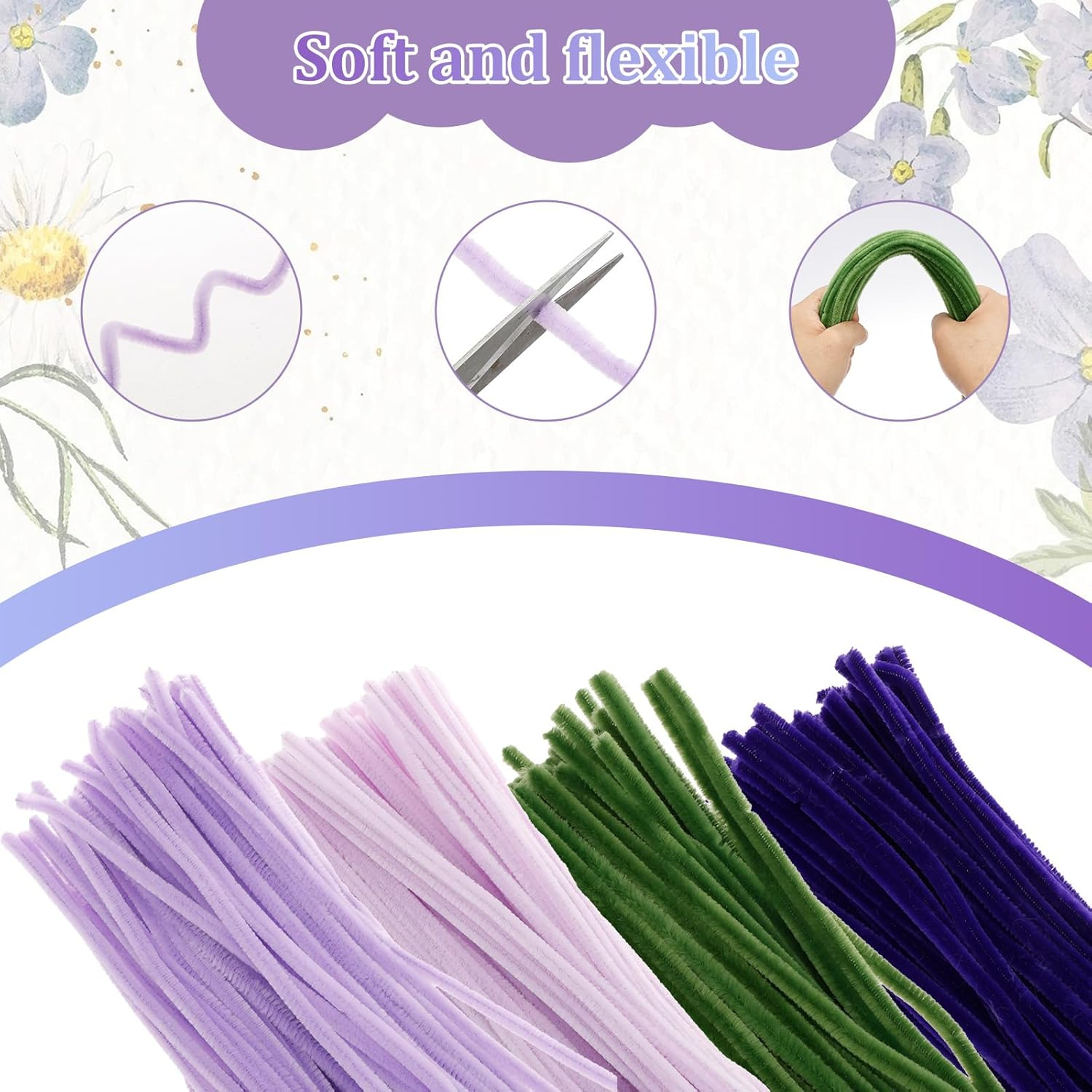 Fwqofvk Pipe Cleaner, Twisted Stick Bouquet with Tubular Cotton Swab Flower Stalk Gardening Tape Ribbon Creative DIY Kit, for DIY Art and Craft Creative Gift Party Decorations 30Cm (Purple)