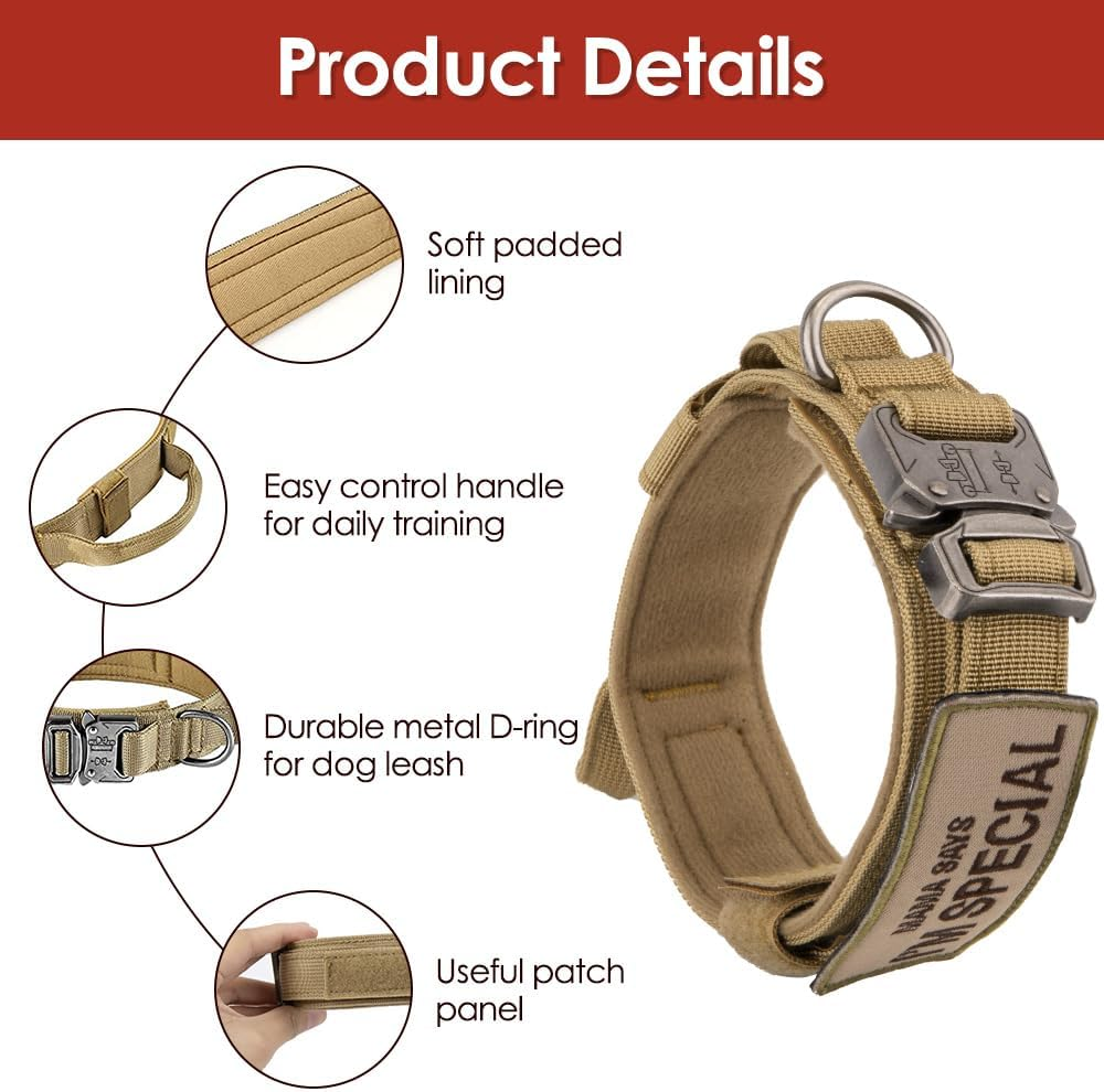 AUTOWT Tactical Dog Collar, Adjustable Military Training Nylon Dog Collar with Breathable Soft Padded, Thick Pet Collars Heavy Duty Metal Buckle with Handle for Small Medium Large Dogs Walking image number 1