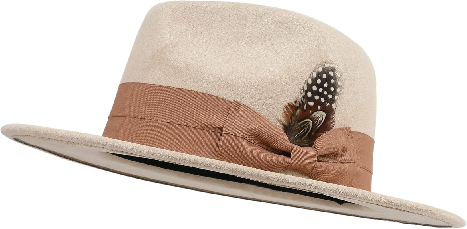 Besoogii Classic Wide Brim Women Men Fedora Hat with Belt Buckle Felt Panama Hat