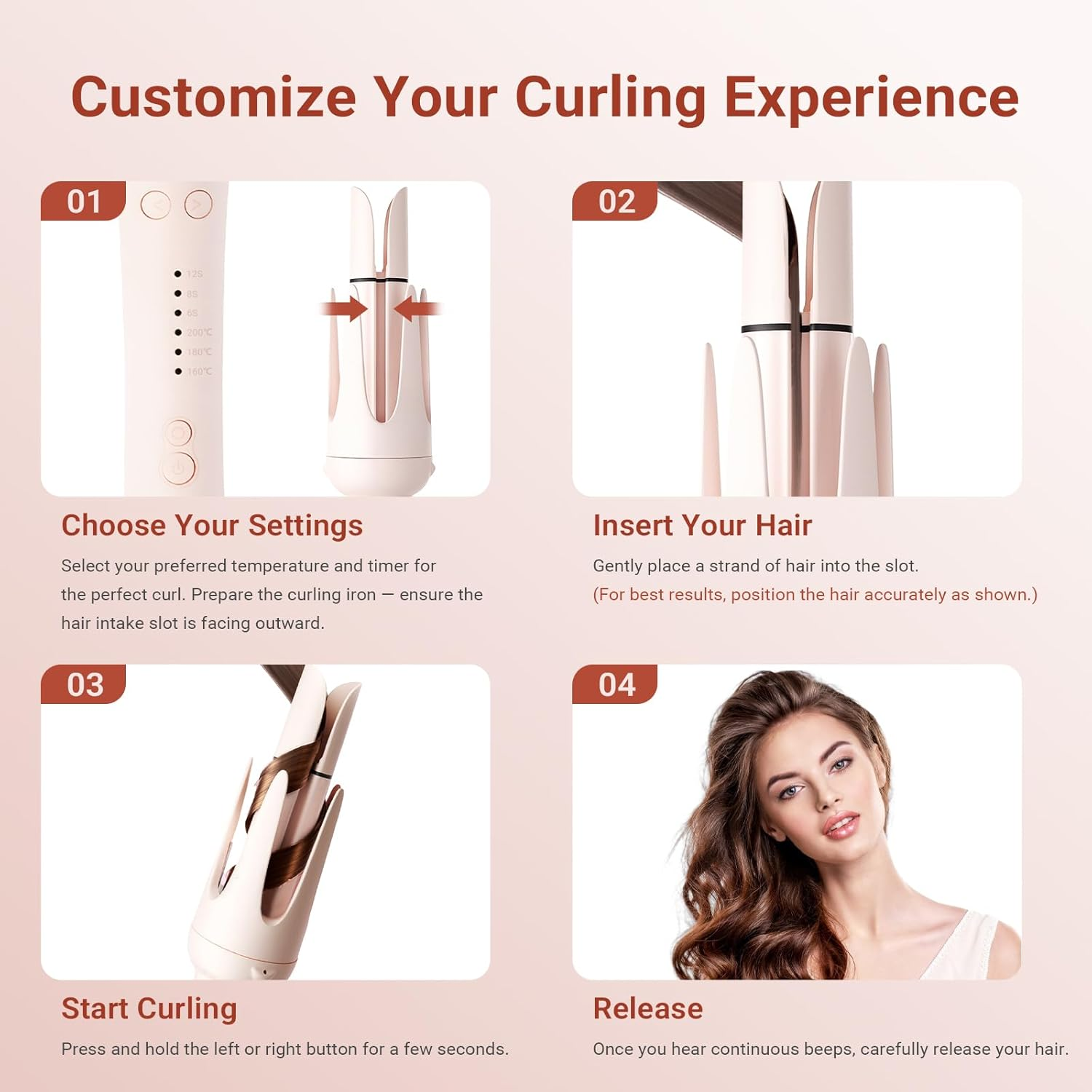 LIWEGHT 5 in 1 Automatic Curling Iron,Curling Wand Set with Hair Straightener Brush 3 Interchangeable Ceramic Wand(28/32/40Mm) and Double Barrel Waver,Instant Heat Up,With 3 Temp & Timer image number 5