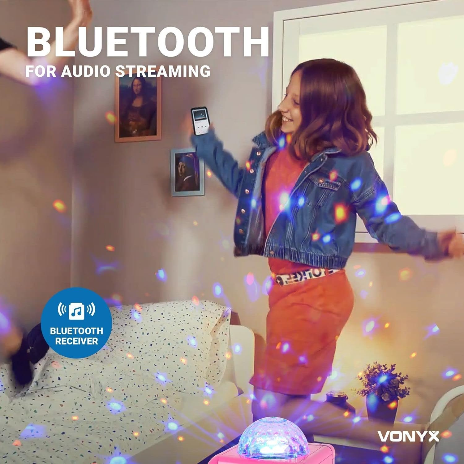 Karaoke Machine Microphone Bluetooth Portable Party Speaker Pink LED Light Kids SBS50P image number 2