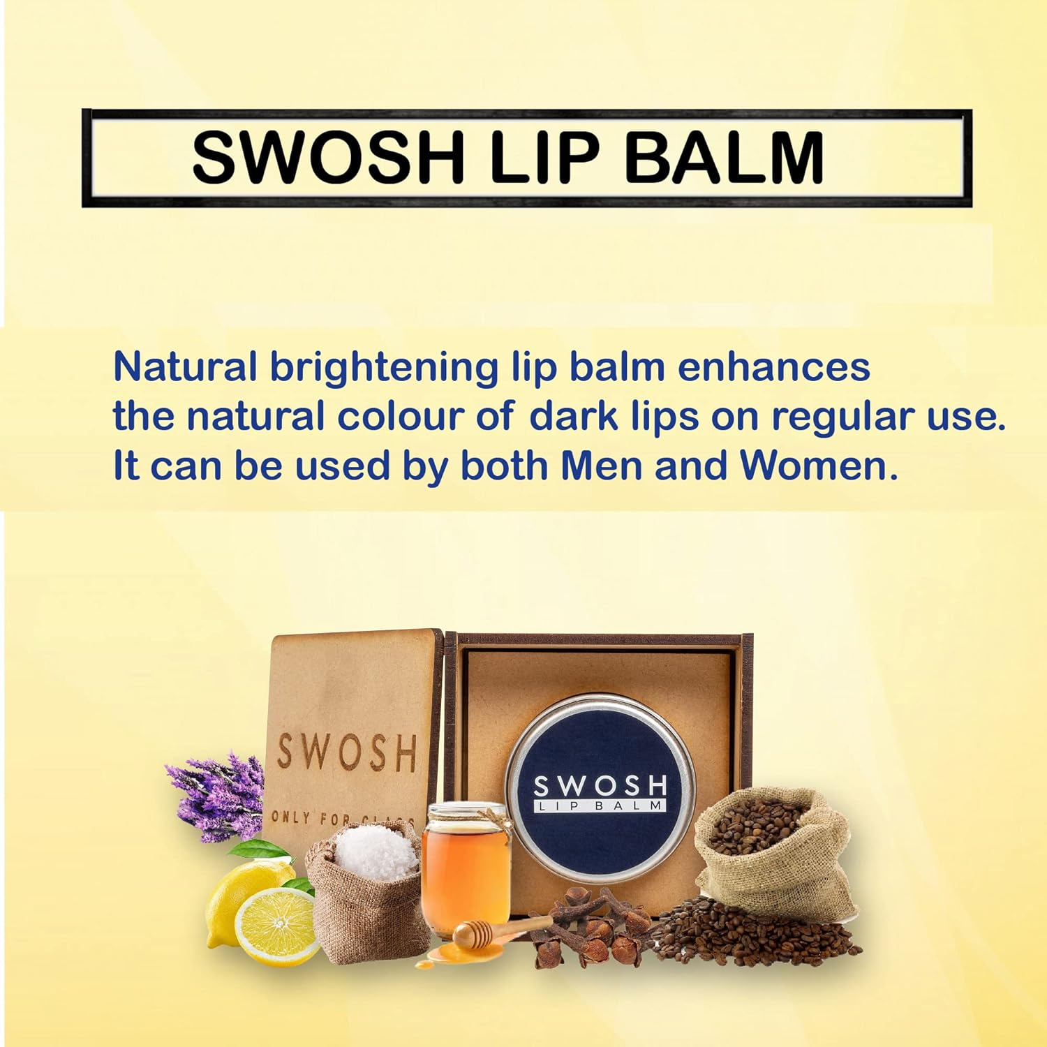 SWOSH Organic Lip Balm for Lightening & Brightening Dark Lips for Men & Women, 0.53 OUNCE with Natural Coffee Extract, Clove Oil, Lavender Oil, Sugar Lip Balm image number 1