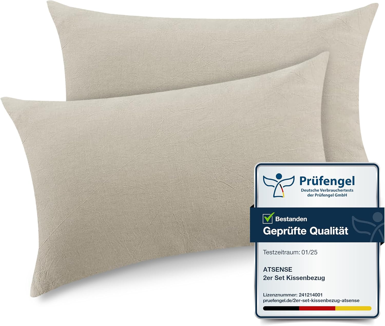 Atsense Bed Linen 135 X 200 Cm Cotton 4-Piece Bedding Sets Sky Blue &Ouml;kotex Certified with Linen-Like Handle, Breathable, 2 Duvet Covers and 2 Pillowcases 80 X 80 Cm