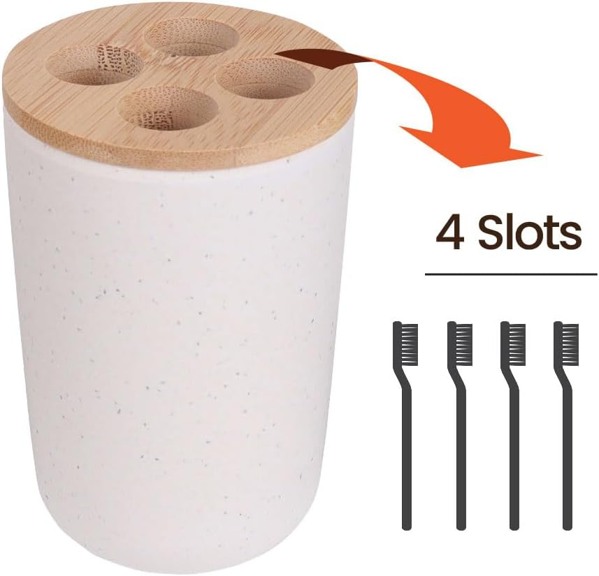 Eco Basics Toothbrush Organiser Caddy, White &ndash; Bamboo & Corn Resin, Eco-Friendly, Holds Multiple Toothbrushes, Durable & Easy to Clean, Stylish Design, Perfect for Bathroom, 11.5 X 6 Cm