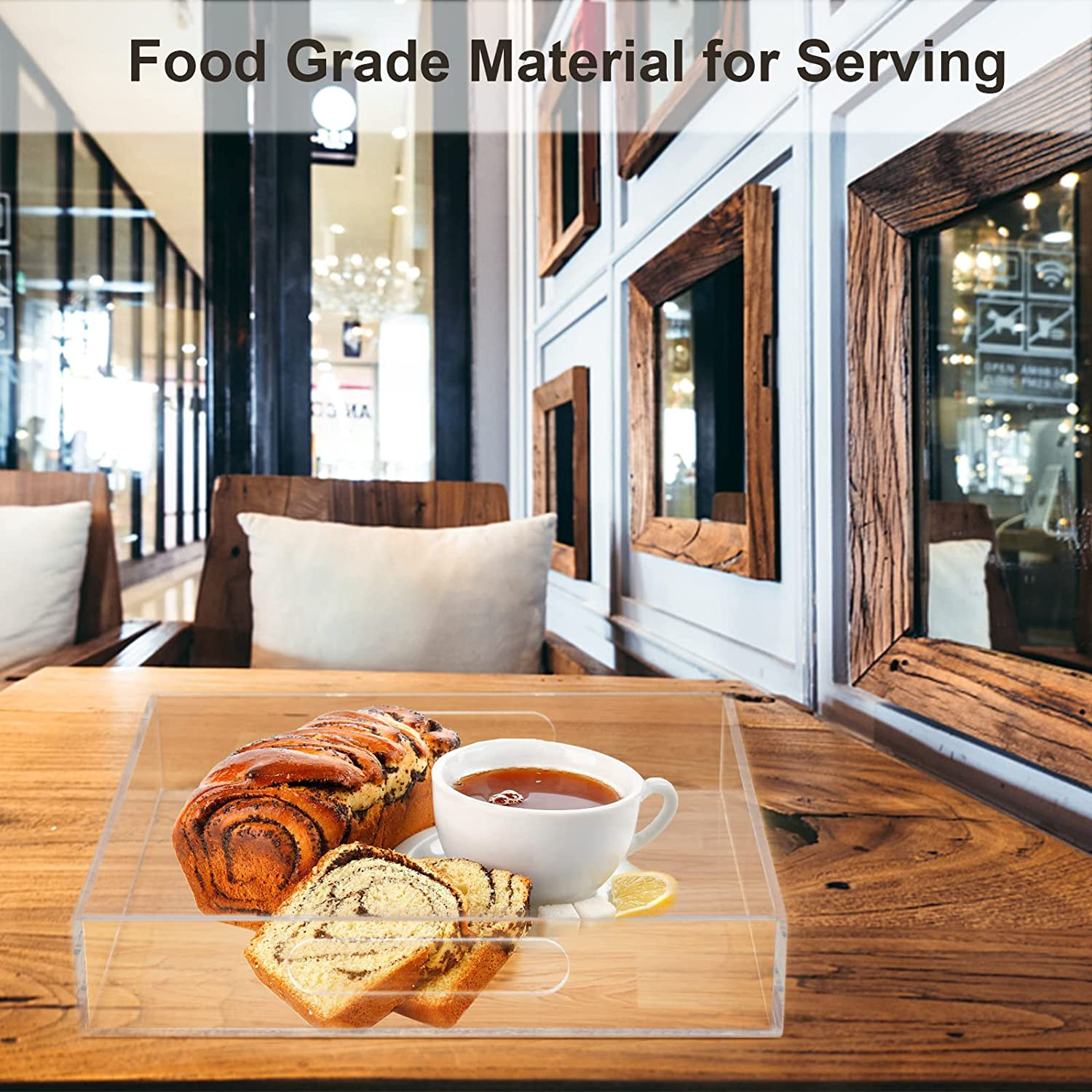 Boxalls Acrylic Serving Tray 12X12 Inch, Clear Rectangular Tray with Handle, Decorative Ottoman Tray Organizer for Appetizer, Breakfast, Coffee Table, Countertop, Bathroom image number 6