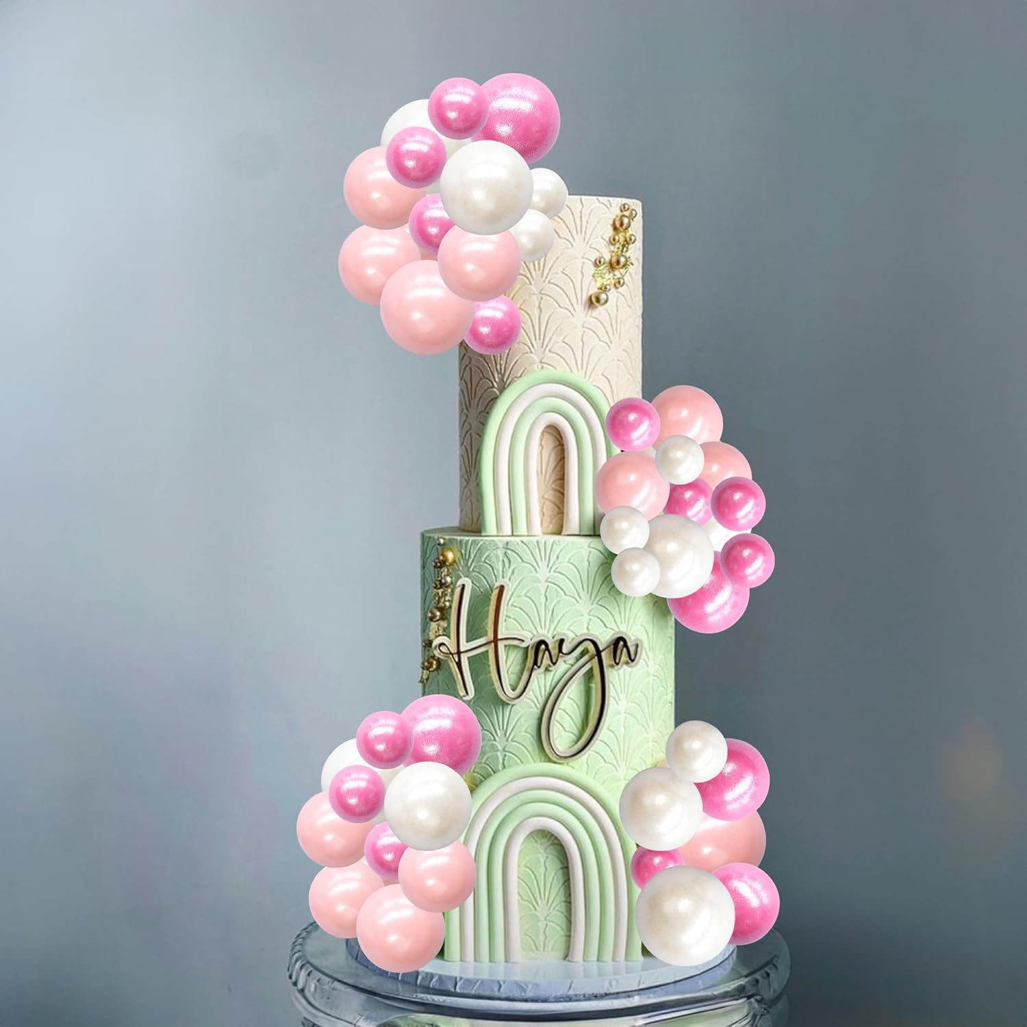 Ephlyn 30Pcs Balls Cake Topper Foam Ball Cake Picks Mini Balloon Cupcake Insert Bubble Balls DIY Decoration for Baby Shower Kids Birthday Party Decorations Pearl White Pink Rose Red image number 3