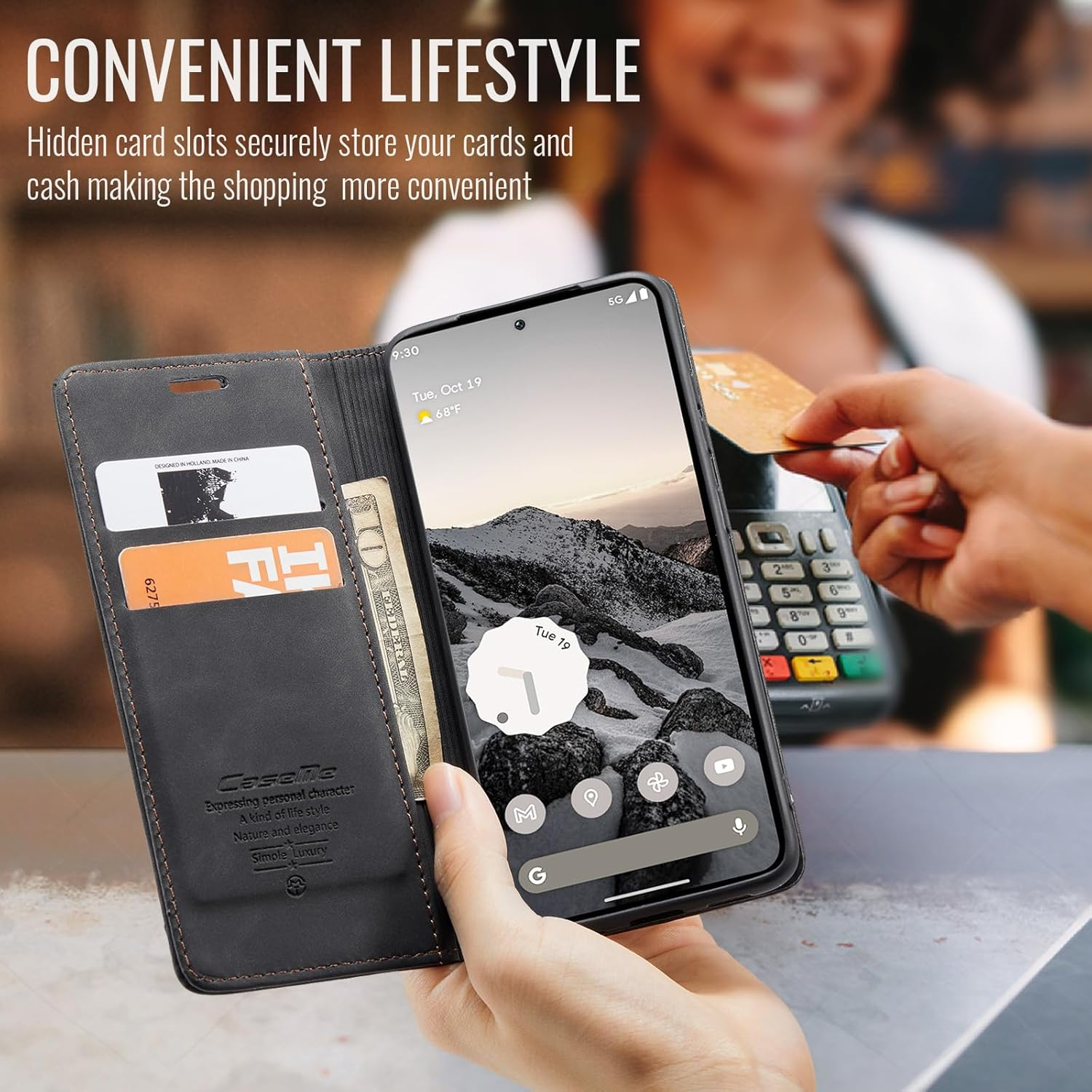 Cracedily Mobile Phone Case for Google Pixel 9A Case, Flip Case Premium Leather Flip Case Magnetic Card Slot Stand Function Flip Case Protective Cover for Pixel 9A, Black