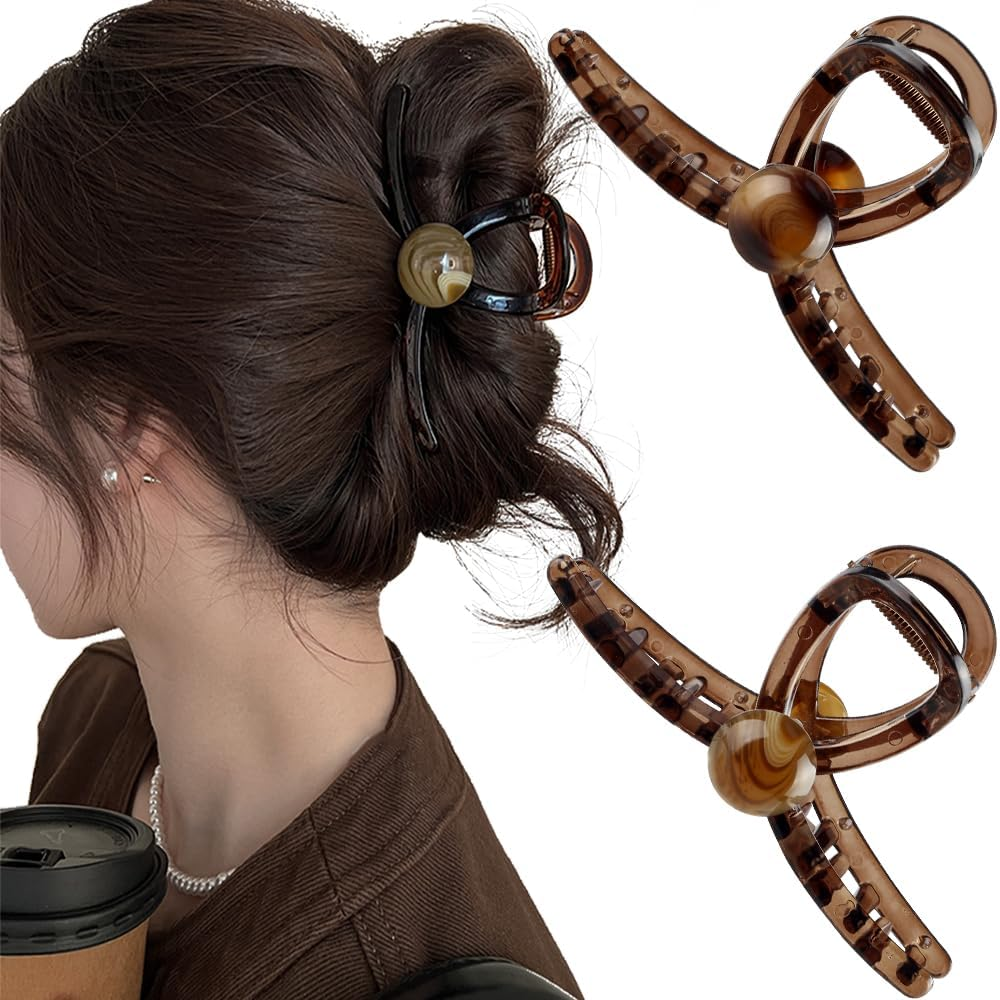 Pack of 2 Hair Clips Large Coffee Brown Colour Hair Clips Women'S Vintage Hair Clips with Pearl 11 Cm Large Hair Clip Big Claw Clip Cute Bead Hair Clip Hair Clips Cute Hair Clips Hair Accessories image number 6