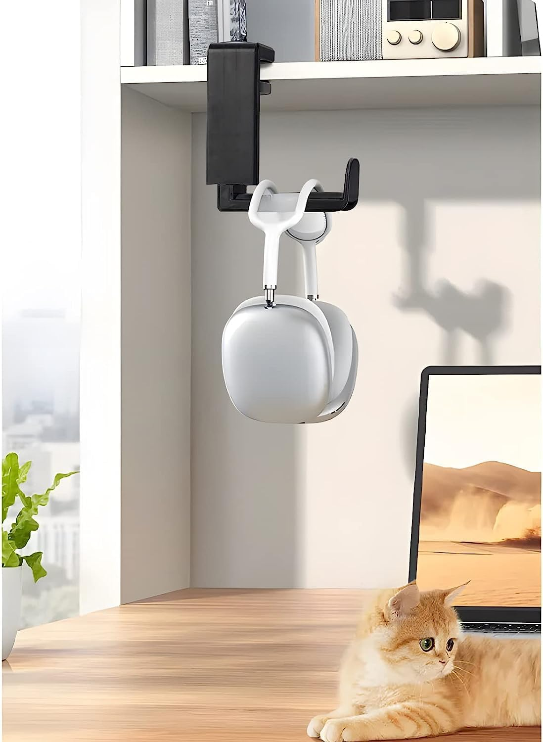 Headset Headphone Stand, Headset Hanger Holder, 360 Degree Rotation Adjustable Gaming Earphone Hook under Desk Mount Headset Clamp with Cable Organizer Clip-Black image number 6