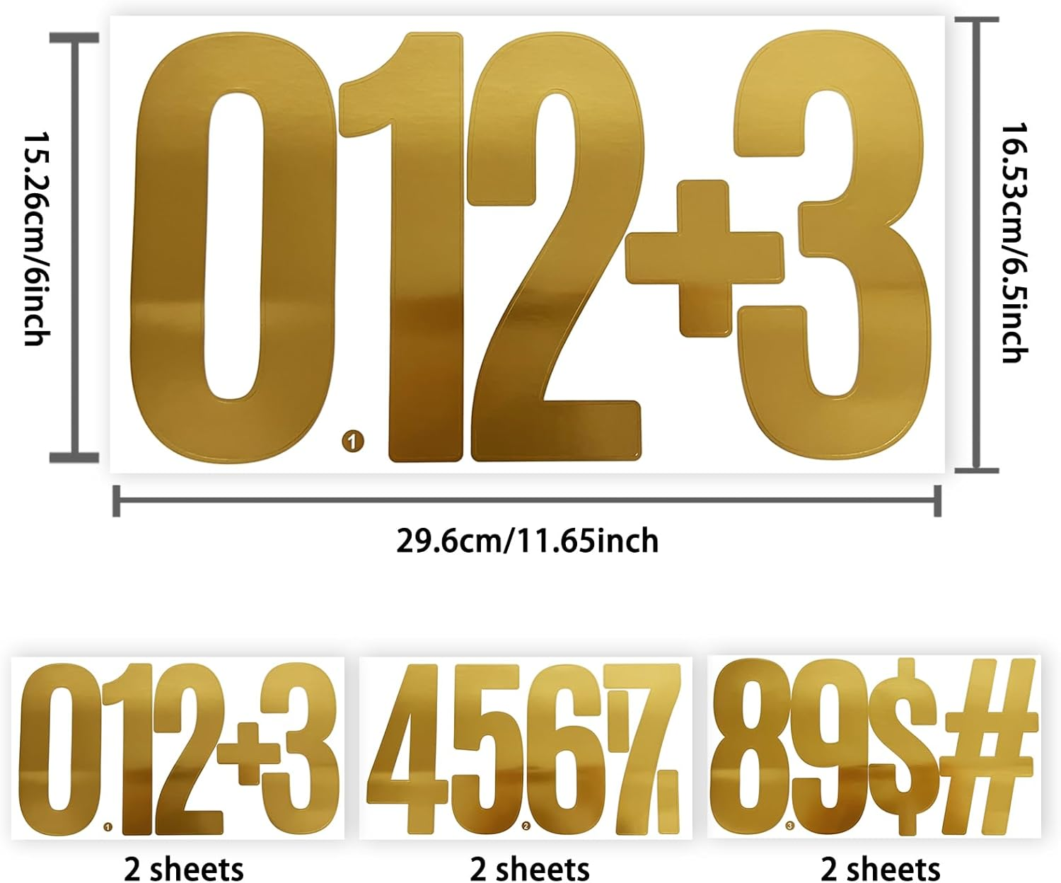 6 Inch Gold Number Stickers,30 Pieces Self Adhesive Large Alphabet Symbol Sticker for Door,Mailboxm,House,Cars,Trucks,(6 Sheets Gold)