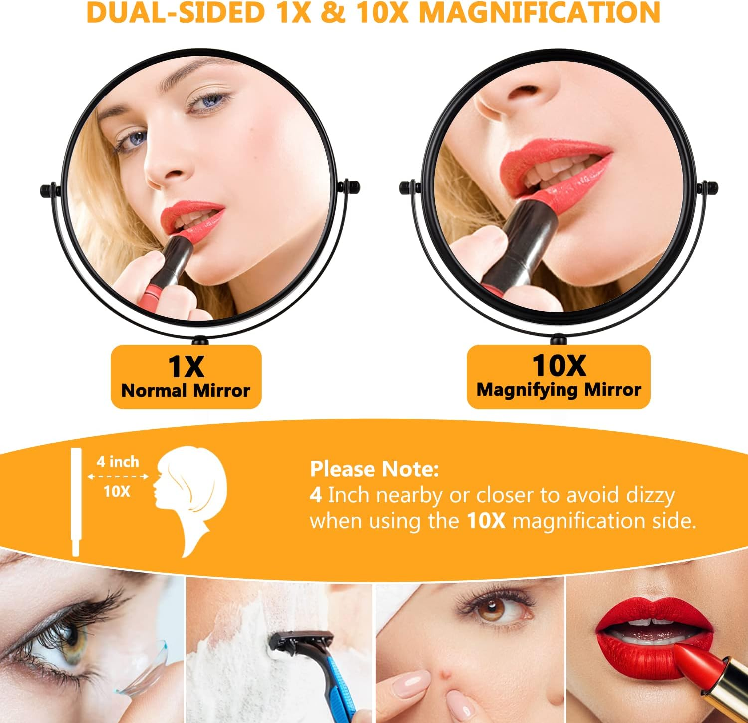 ALHAKIN 10X Magnifying Makeup Mirror, 8 Inch Tabletop Mirror Double Sided with Magnification, Swivel Make up Mirror for Bathroom, Black image number 6