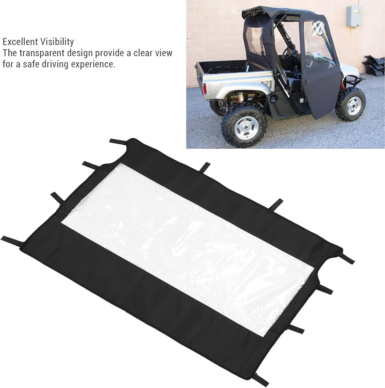 UTV Soft Rear Windshield Dust Panel, PVC Back Window Keep Wind Cover, All Weather Rear Windscreen Replacement for Rhino 450 660 700 Accessories image number 4