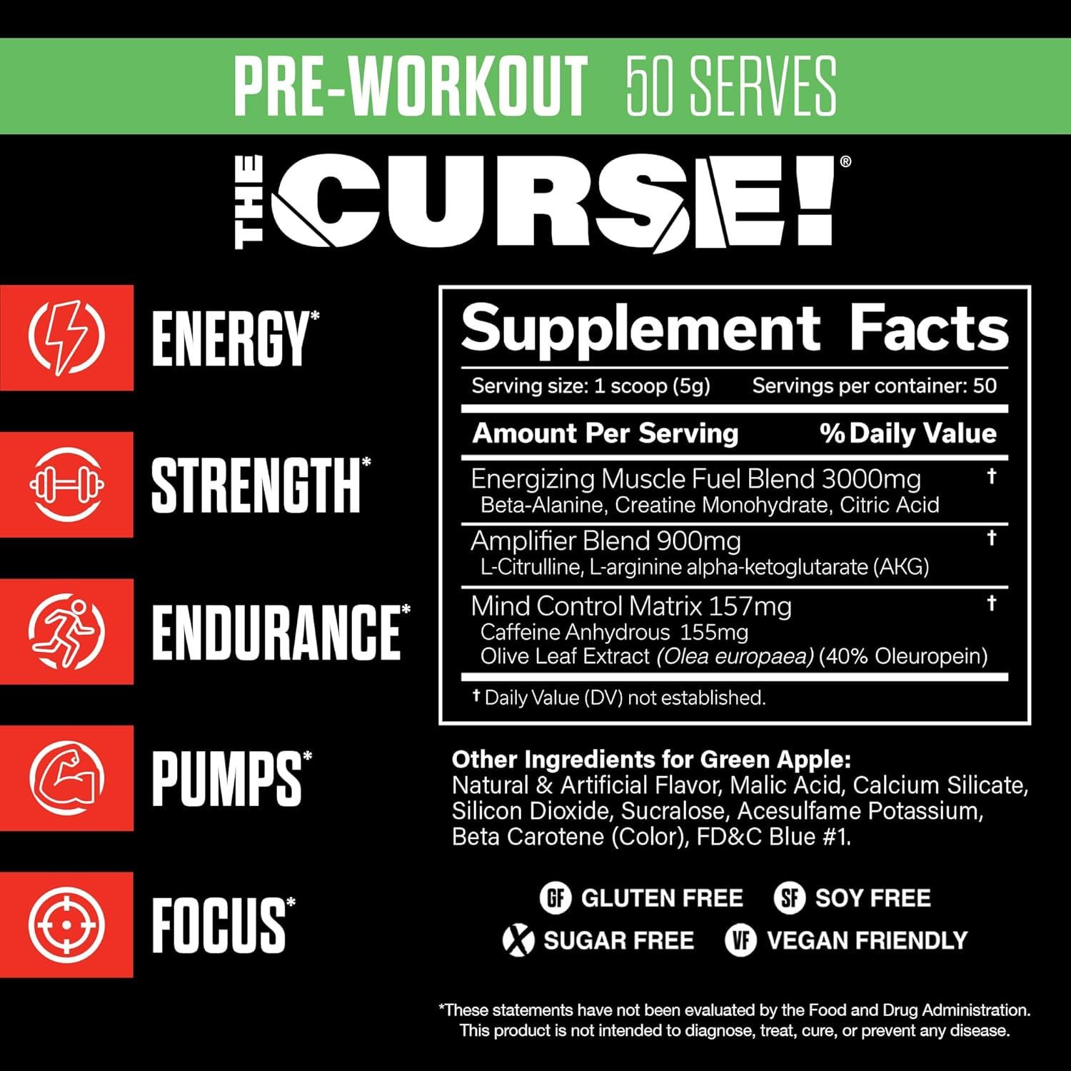 Cobra Labs the Curse! Pre-Workout - Green Apple Envy, 250 Grams image number 3