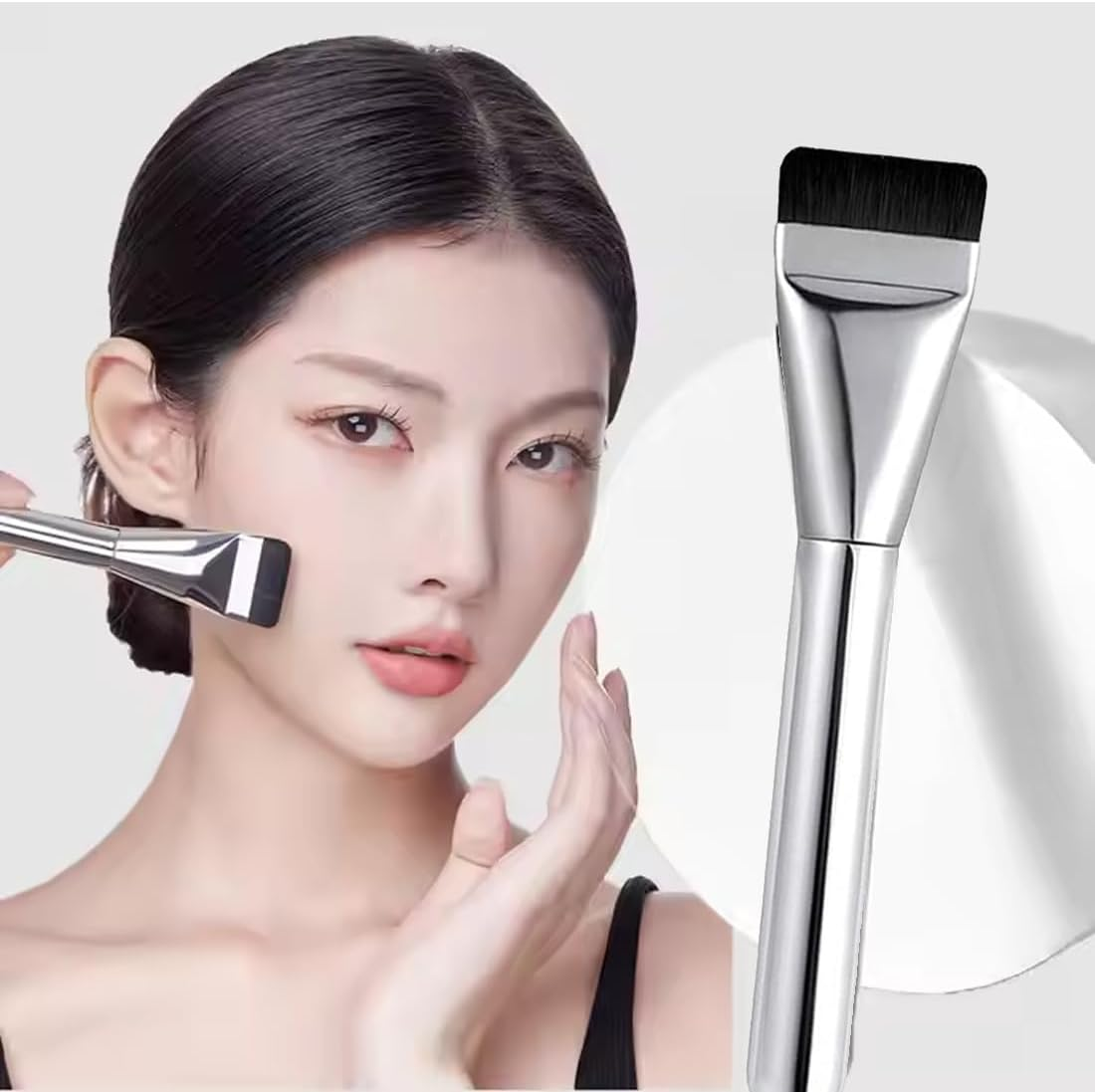 OUDQFCJ Pack of 3 Flat Foundation Brush Powder Brush for Liquid Foundation Concealer Brush Ultra Thin Foundation Brush Makeup Concealer Brush Girls Women with Protective Case image number 5