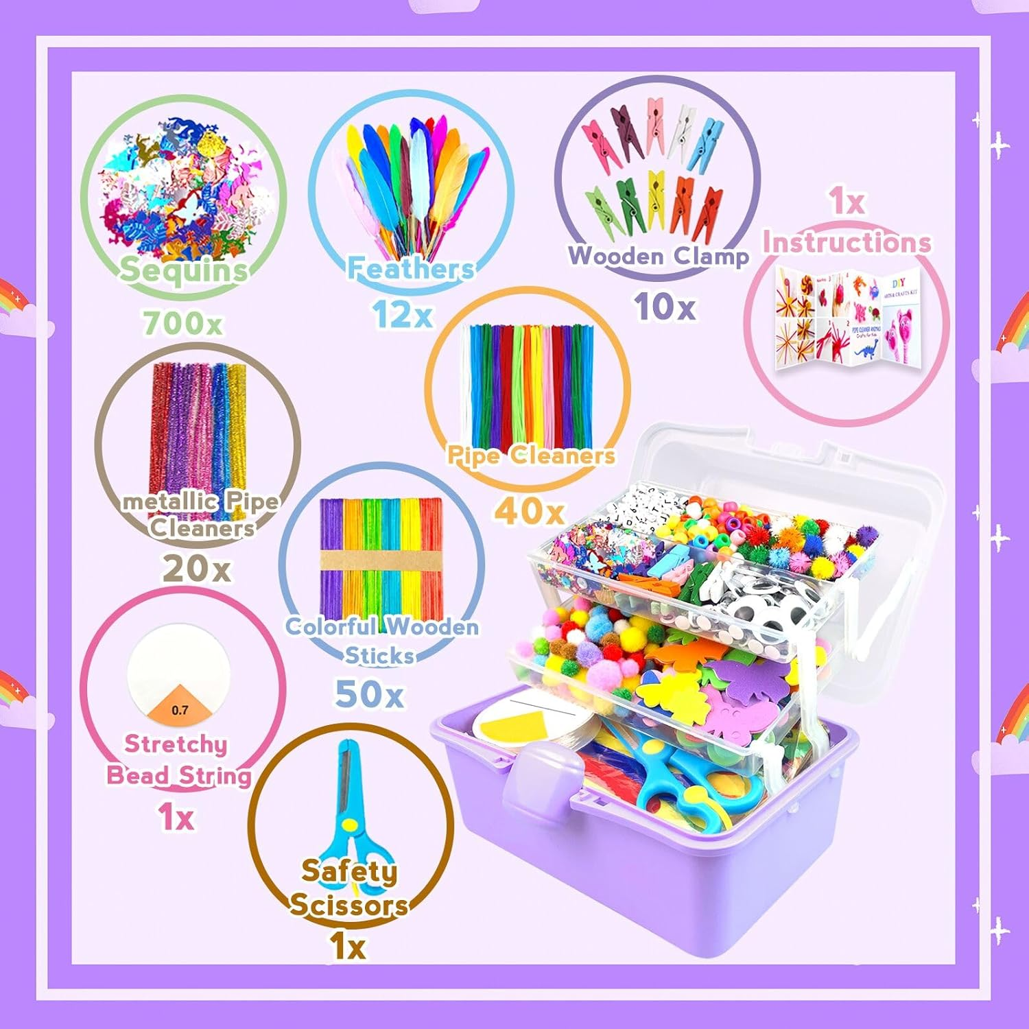 ZEIZHUBN 3000 Pieces Craft Set Children, DIY Craft Case Children with Pipe Cleaner, Googly Eyes, Creative Scrapbooking Craft Box, Craft Supplies for Girls Boys 4-8, 8-12 Years Gift image number 5