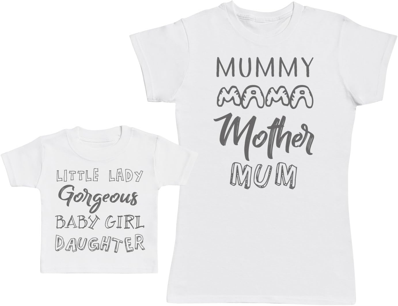 Baby Girl Wording & Mummy Wording - Matching Mother Baby Gift Set - Womens T Shirt & Baby T Shirt - White - Small & 0-3 Months
