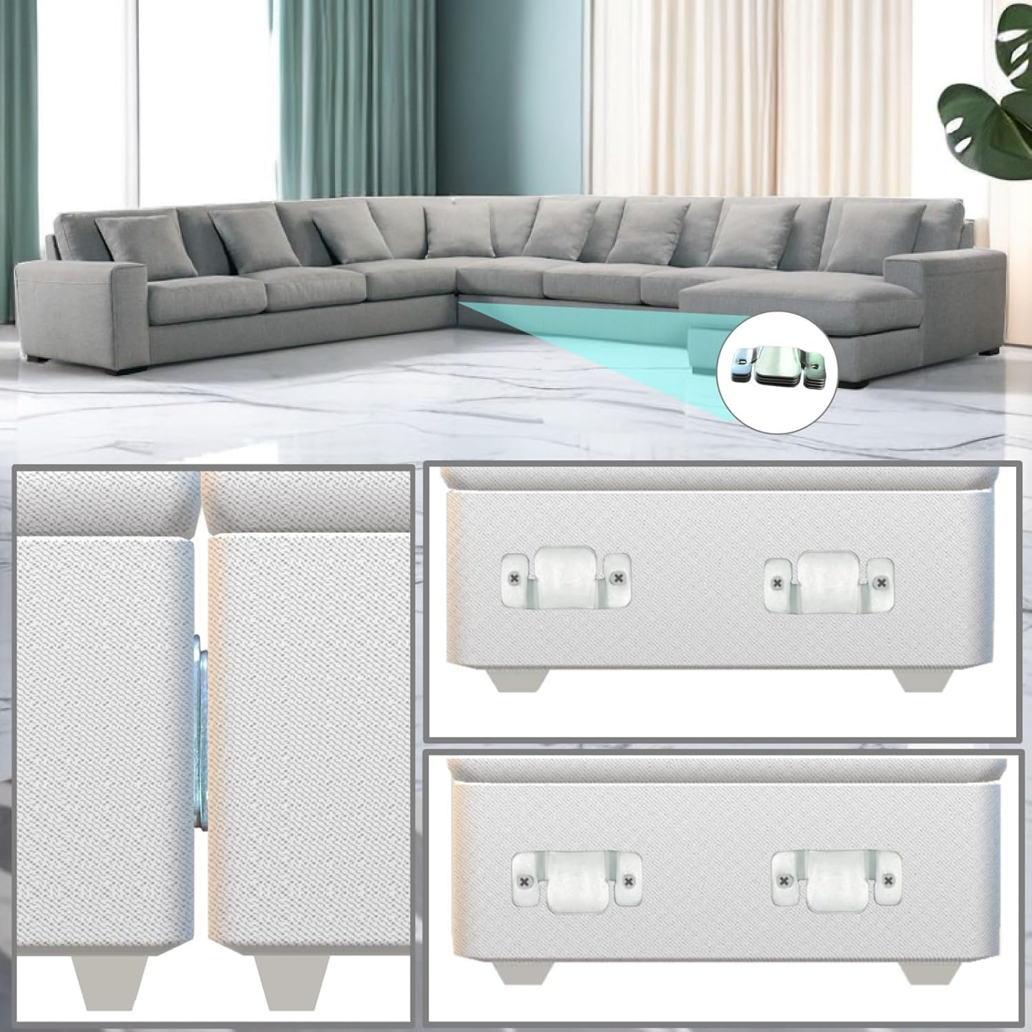 Sectional Couch Connector, Sofa Interlocking Connector, 4 Pcs Pack, Couch Replacement Parts, Flush Mount Bracket image number 2