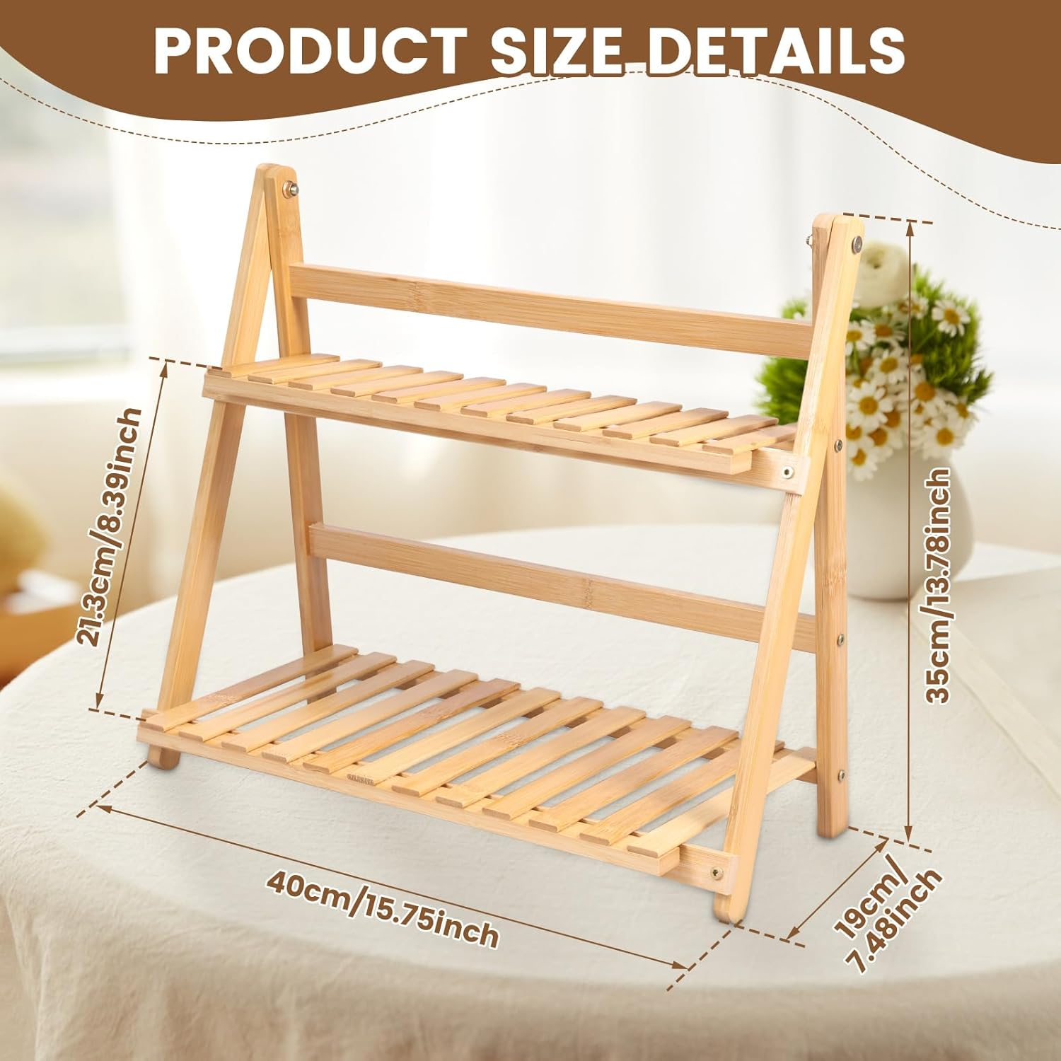 Fwqofvk Coffee Station Organizer for Countertop, Bamboo Kitchen Counter Shelf, 2 Tier Countertop Organizer, Spice Rack for Kitchen, Home, Office (Burlywood) image number 6