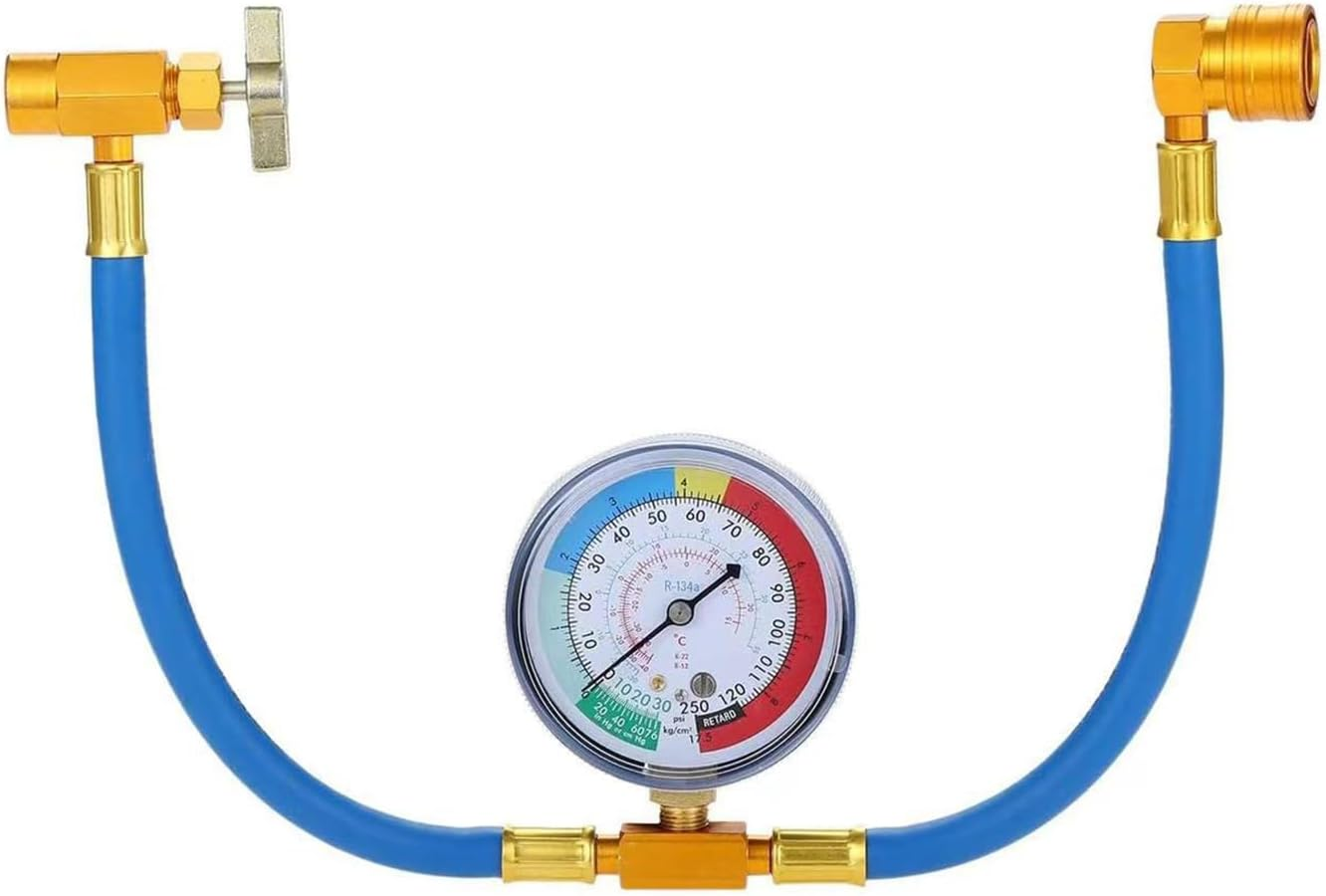 R134A AC Refrigerant Charging Hose Kit,R134A Canister with Pressure Gauge and Charging Hose with Quick Connector for Car AC Air Conditioner (Blue) image number 1
