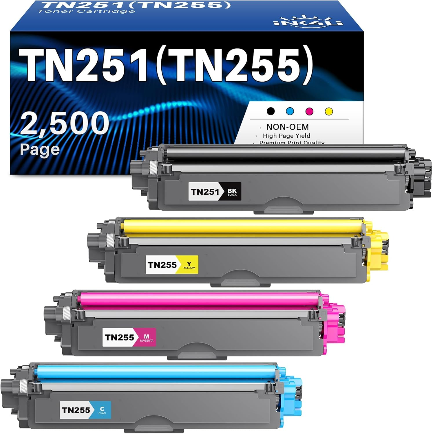 TN251 4Pack Toner Cartridges Compatible Replacement for TN251 TN255 TN-251 TN-255 Work with MFC-9335CDW, HL-3150CDN, HL-3170CDW, MFC-9140CDN, MFC-9330CDW, MFC-9340CDW (BK/C/M/Y, 4 Pack) image number 5