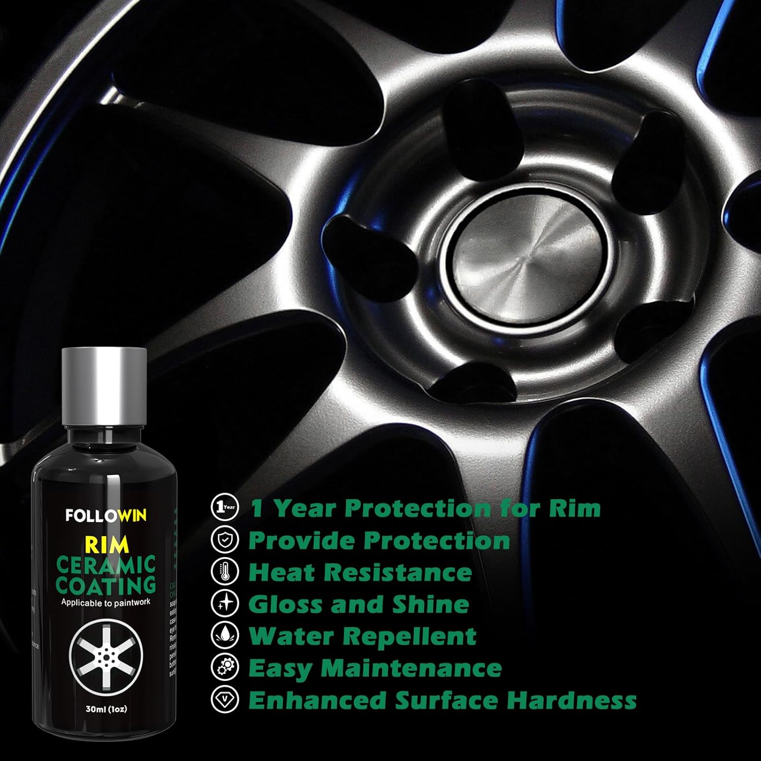 FOLLOWIN 1 Year Protection for Wheels and Car Paint 30Ml, Advanced Ceramic Coating,Rim Ceramic Coating, Clear, AU018 image number 5