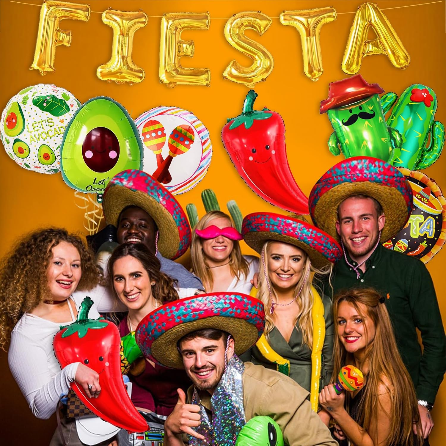 Fiesta Party Decorations Set - Pack of 15, Taco Llama Cactus Avocado Chili Sombrero Balloons for Mexican Theme Baby Shower, Big Taco Party Decor image number 4