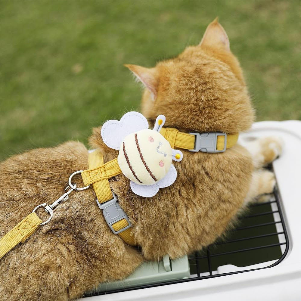 IKEEPVOX Cat Harness and Leash Set &ndash; Escape-Proof Adjustable Vest Harness with 1.8M Leash for Cats, Bunnies, Small Pets, Walking and Traveling (Yellow Bee, Medium)​ image number 1