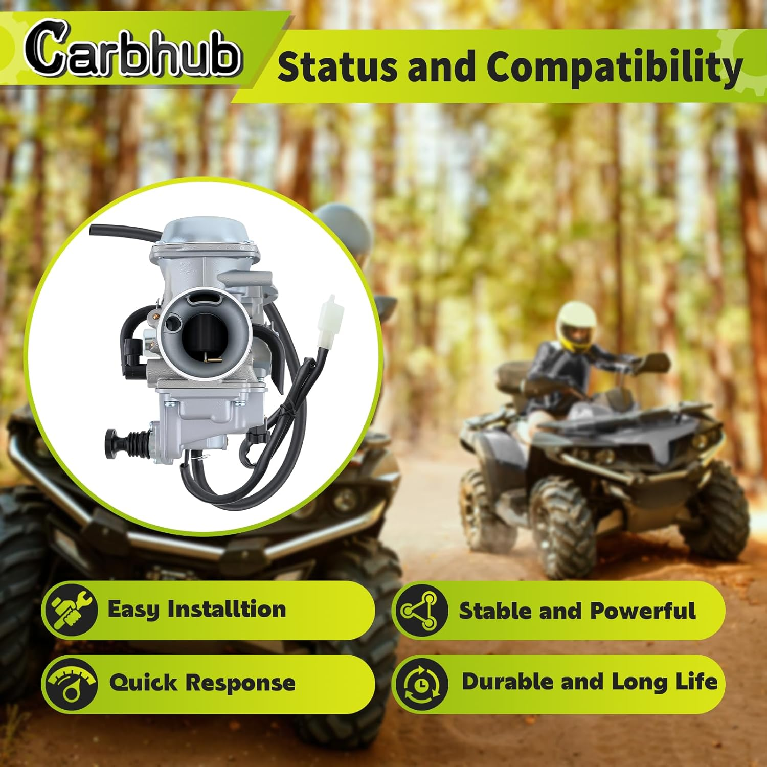 Carbhub Carburetor for Honda Foreman 450 TRX 450 TRX450ES TRX450FE TRX450FM TRX450S 1998-2004 Aftermarket Carb with Throttle Base Cover & Screw image number 1